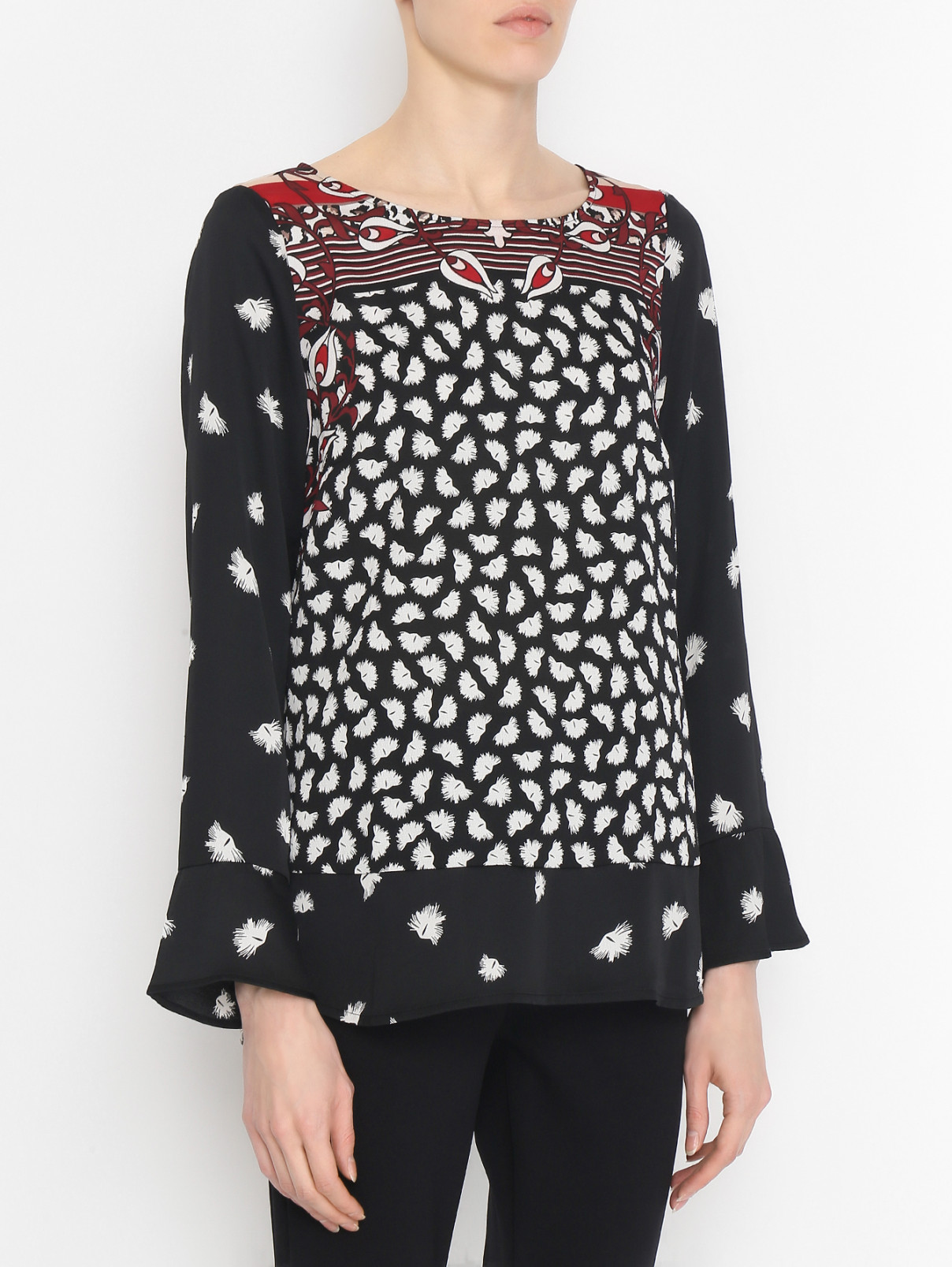 Блуза с узором Comma  –  МодельВерхНиз  – Цвет:  Черный