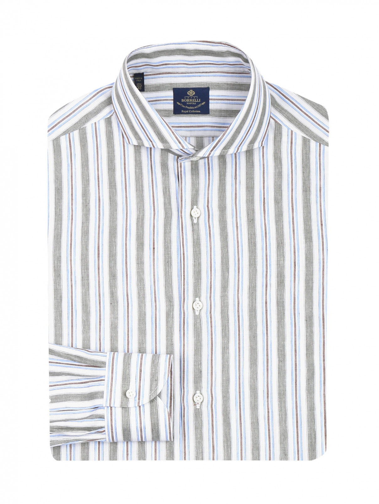 Рубашка из хлопка и льна с узором полоска Borrelli  –  Общий вид  – Цвет:  Узор