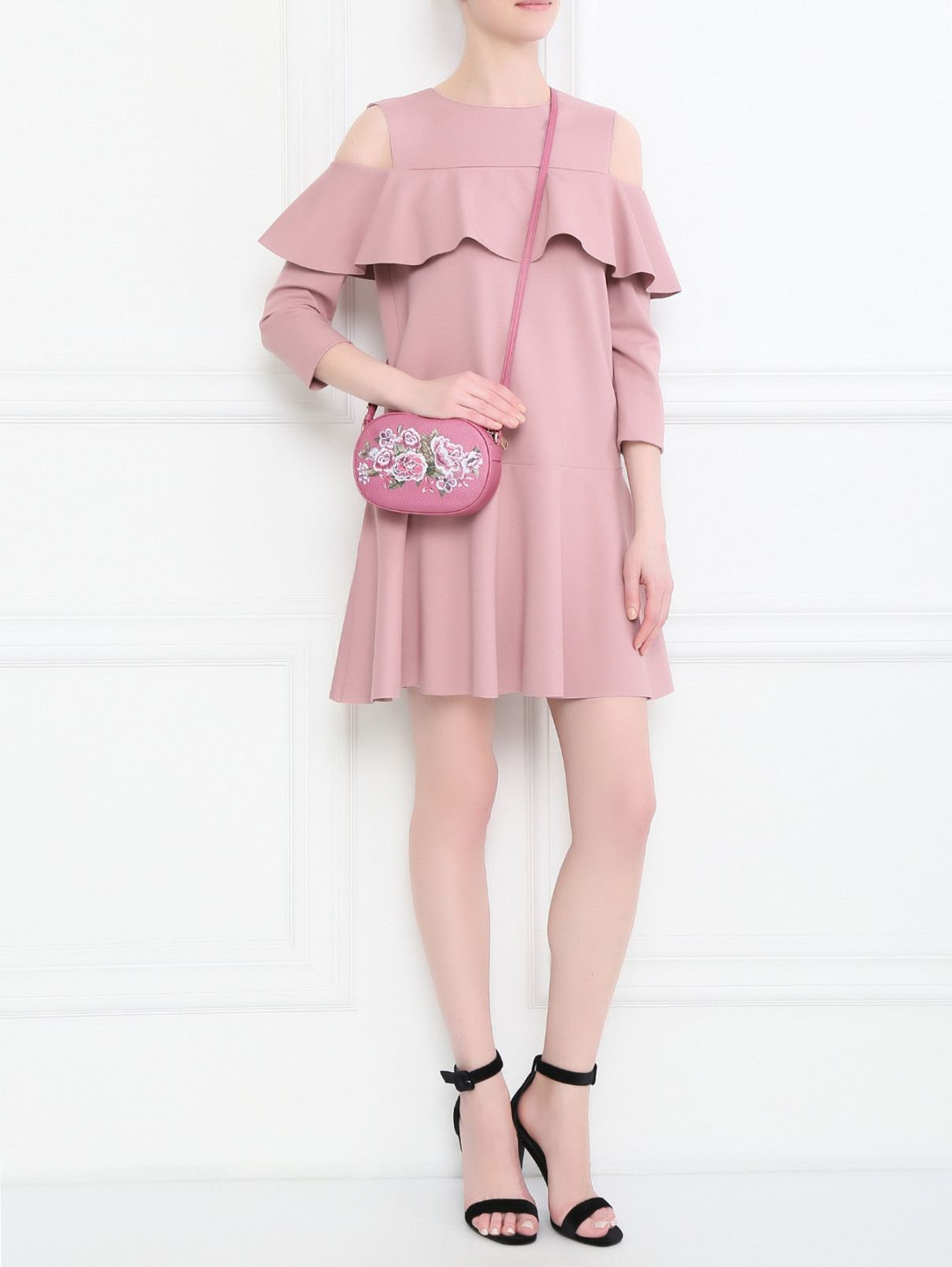 Платье-мини с открытыми плечами Alberta Ferretti  –  Модель Общий вид  – Цвет:  Розовый