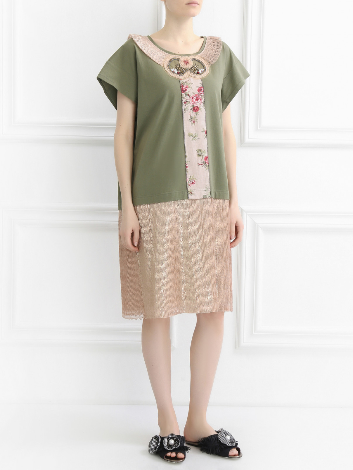 Платье из хлопка свободного кроя с аппликацией Antonio Marras  –  Модель Общий вид  – Цвет:  Зеленый