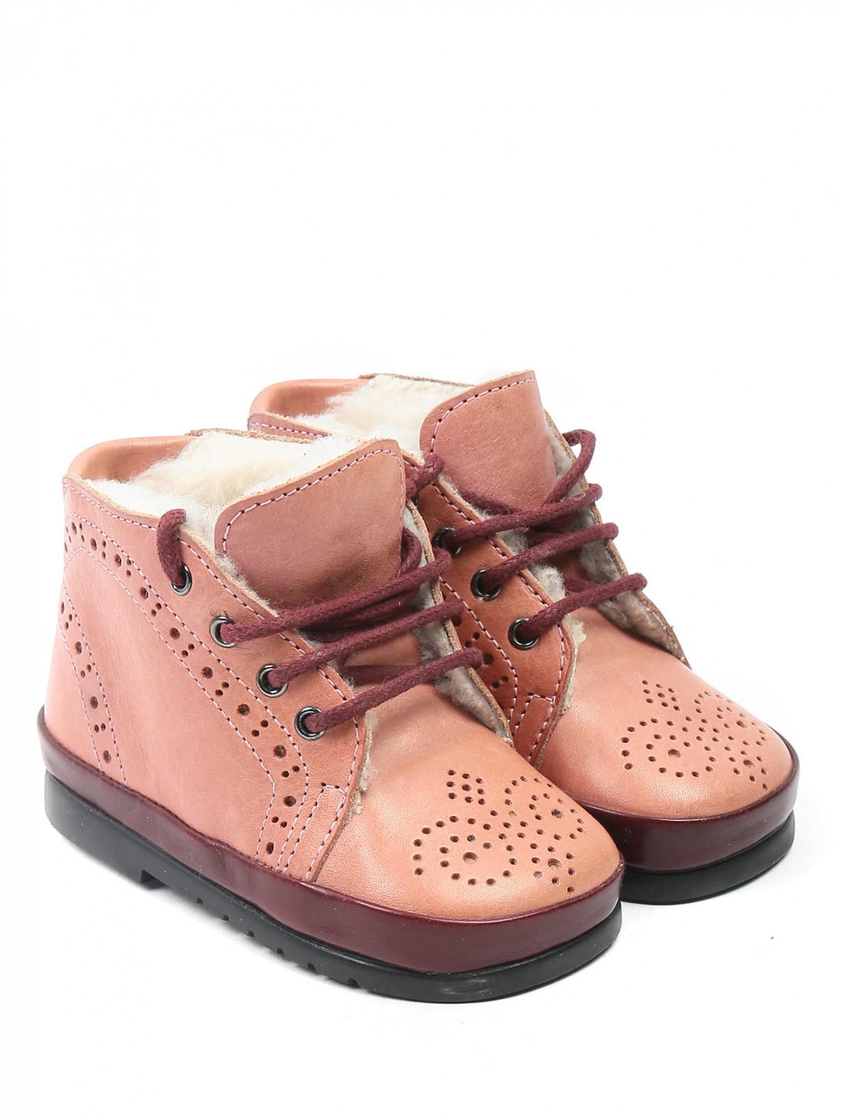 Ботинки из кожи с перфорацией MiMiSol  –  Общий вид  – Цвет:  Красный