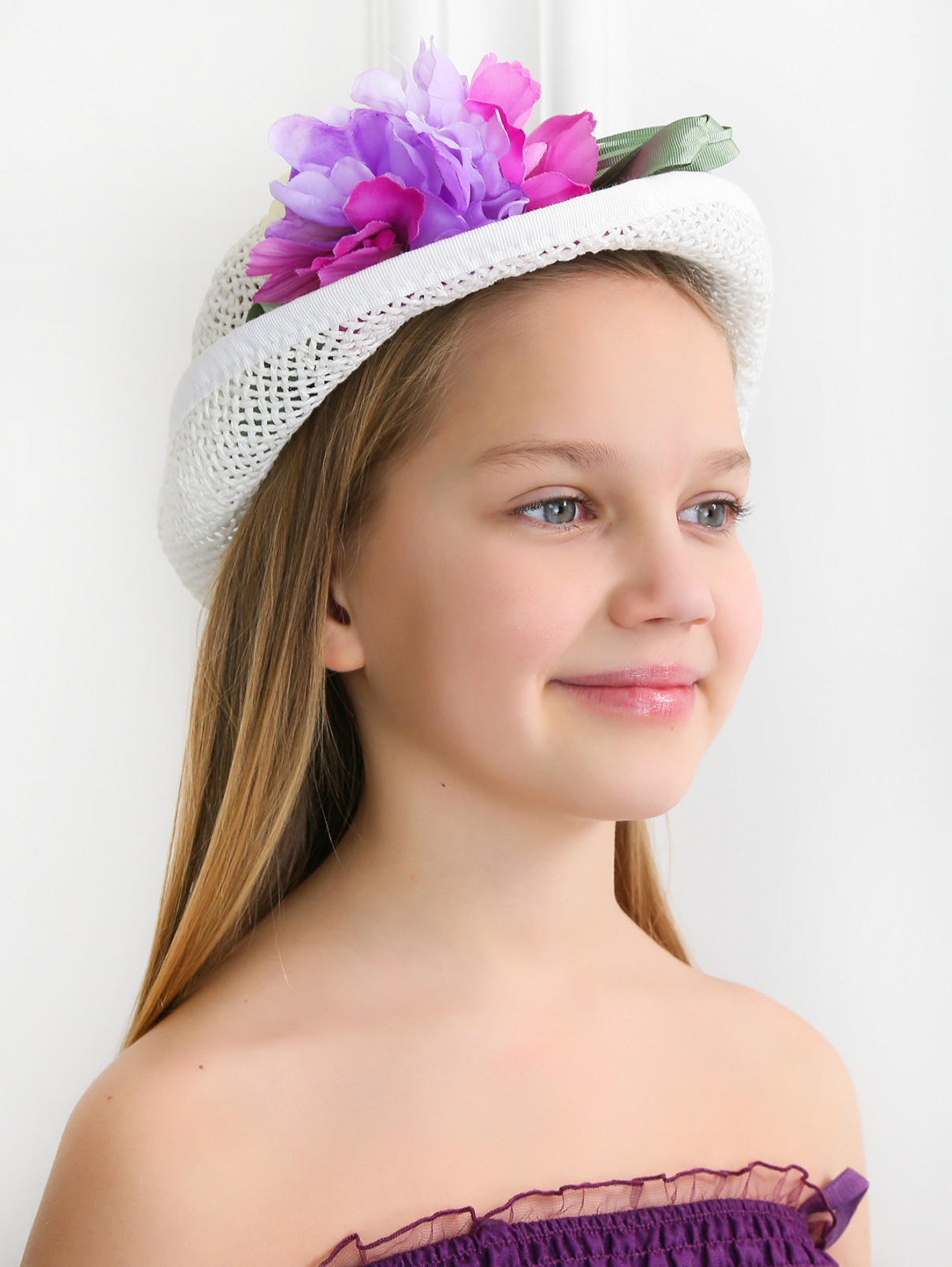 Шляпа из соломы с цветочным декором Aletta  –  Модель Общий вид  – Цвет:  Белый