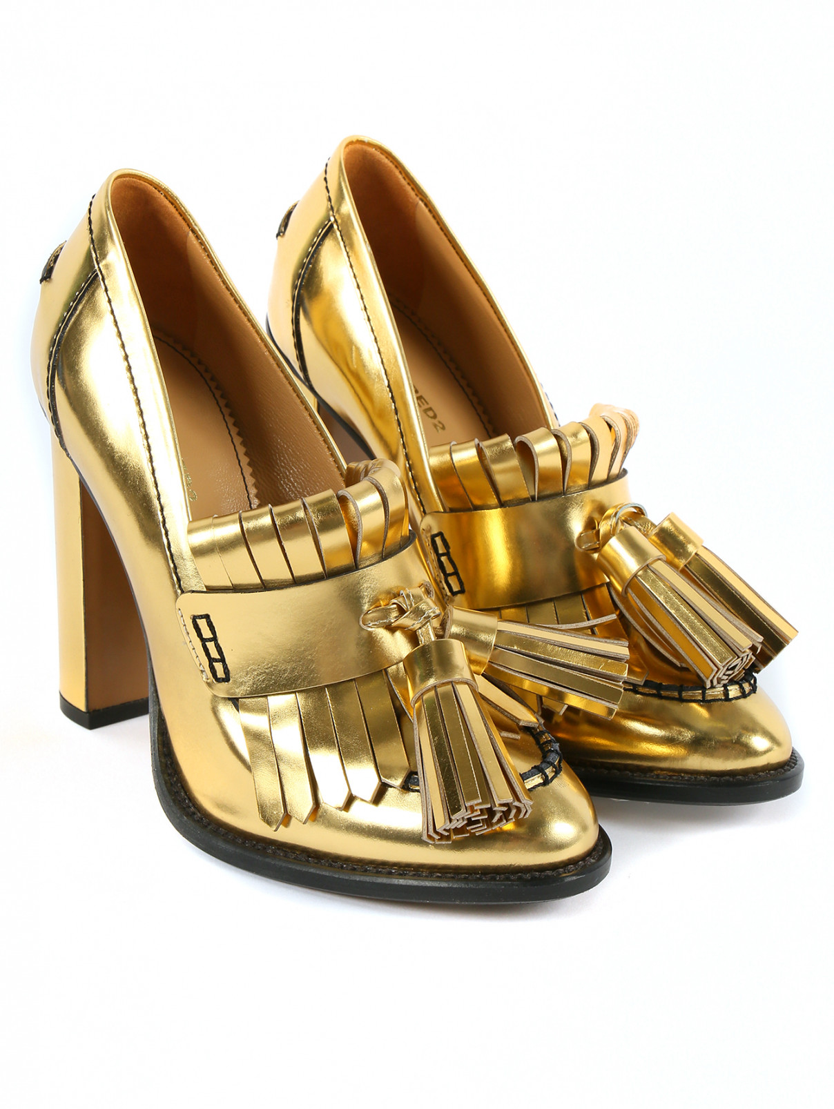 Туфли из позолоченной кожи с кисточками Dsquared2  –  Общий вид  – Цвет:  Золотой