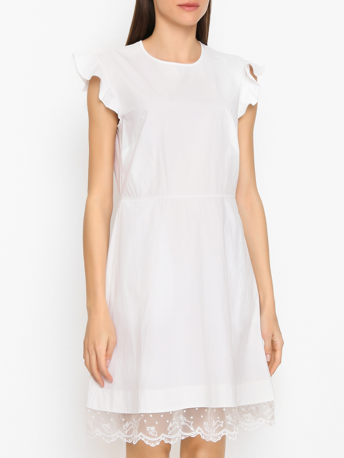 Платье из хлопка с воланами и вышивкой Markus Lupfer  –  МодельВерхНиз  – Цвет:  Белый