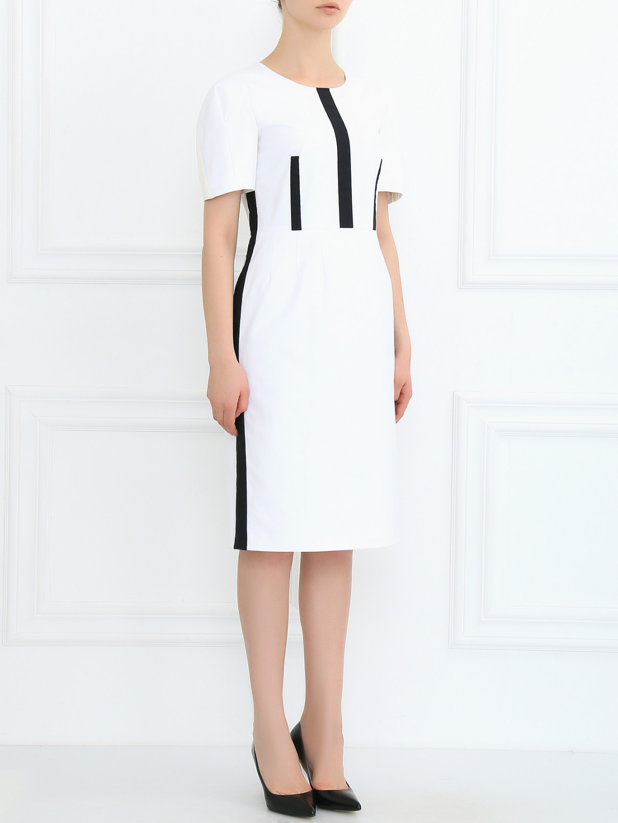 Платье из хлопка с контрастными вставками Jil Sander  –  Модель Общий вид  – Цвет:  Белый