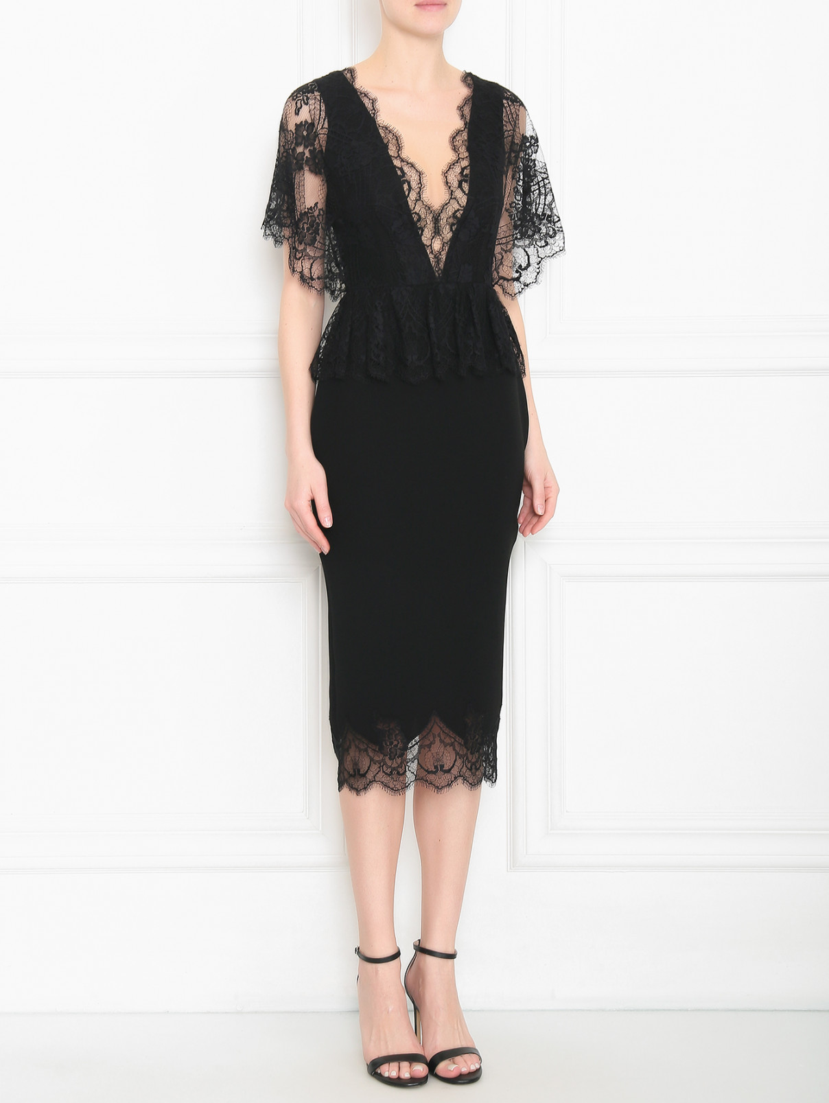 Платье из вискозы с вышивкой Rhea Costa  –  МодельВерхНиз  – Цвет:  Черный