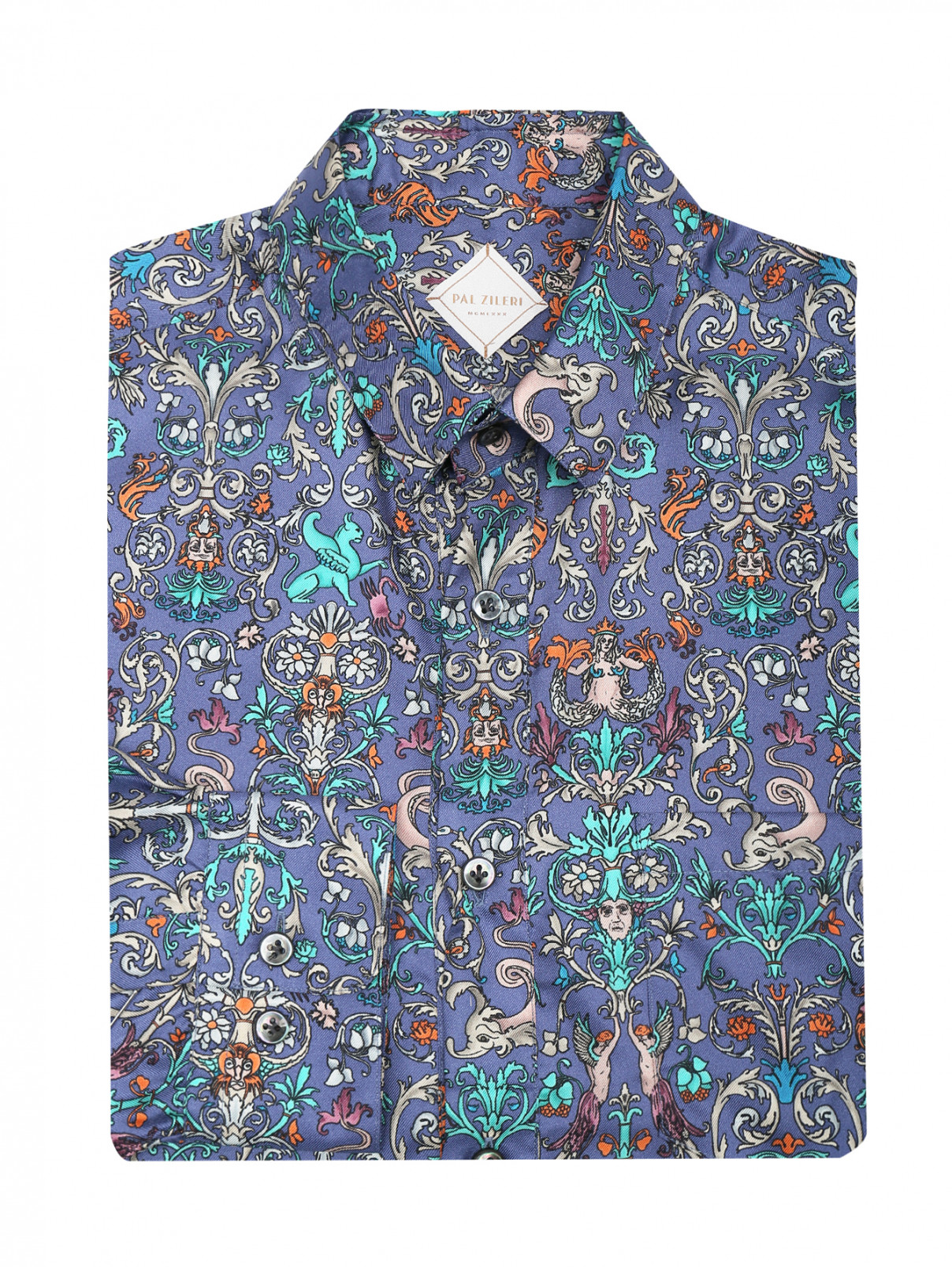 Рубашка из шелка с узором Pal Zileri  –  Общий вид  – Цвет:  Синий