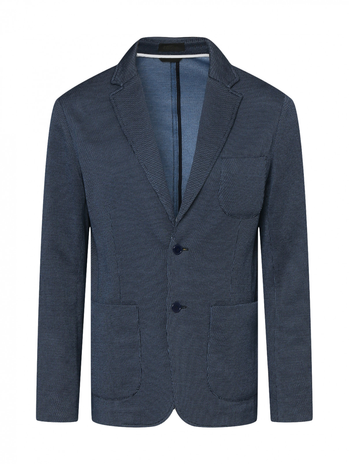 Трикотажный пиджак из смесового хлопка с накладным карманом Ermenegildo Zegna  –  Общий вид  – Цвет:  Синий