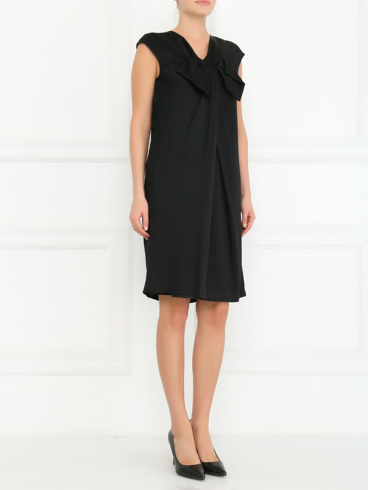 Платье из шелка с декоративным бантом Alberta Ferretti  –  Модель Общий вид  – Цвет:  Черный