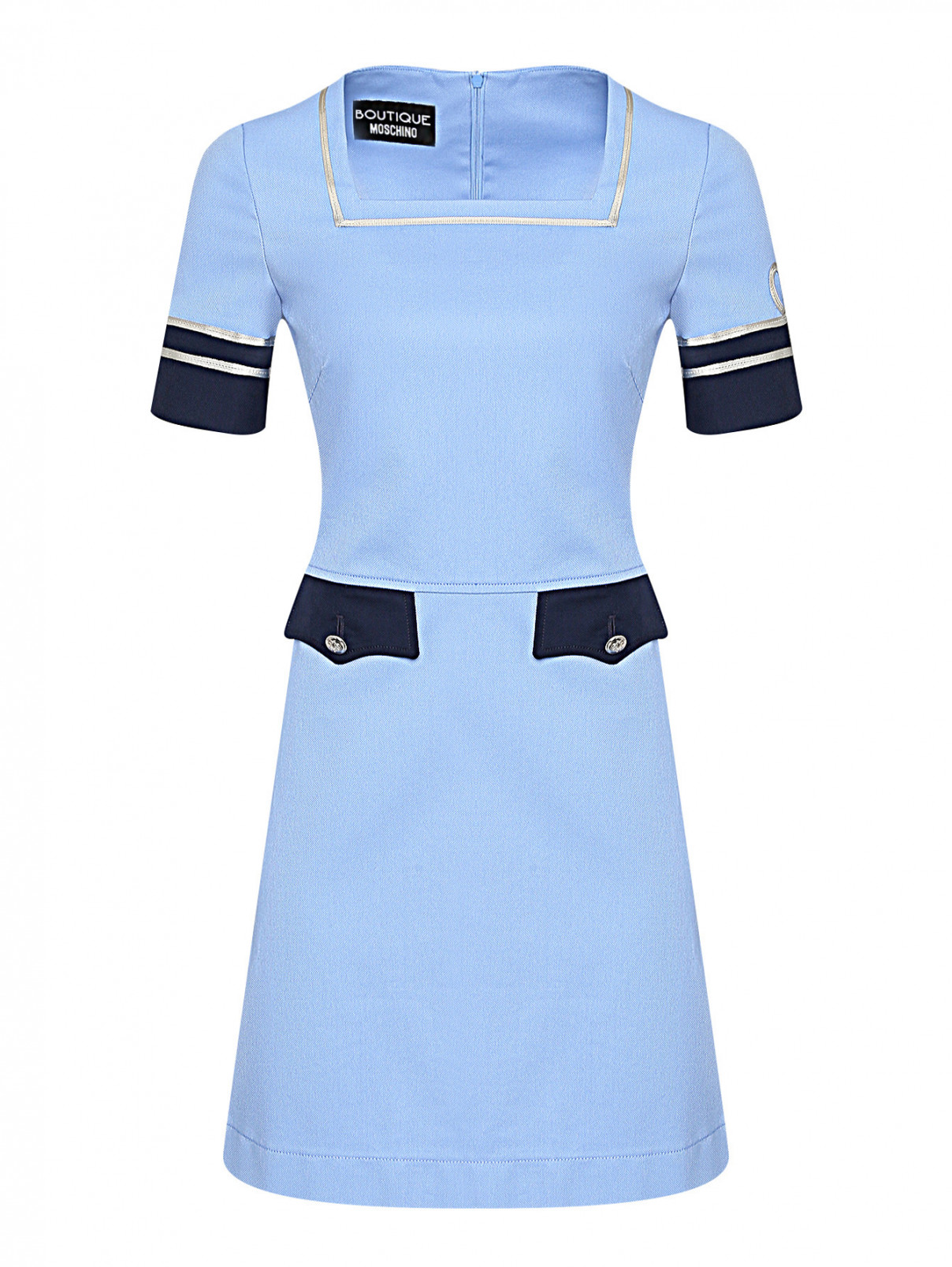 Платье из хлопка с коротким рукавом Moschino Boutique  –  Общий вид  – Цвет:  Синий