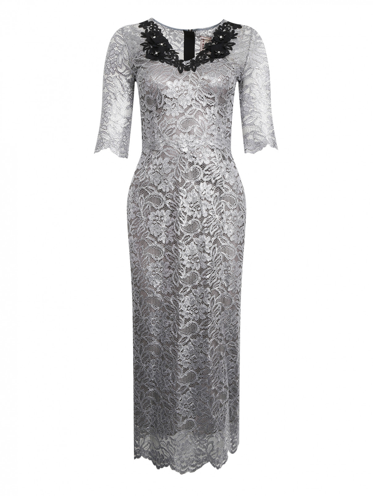 Платье из кружева металлик с контрастной аппликацией Antonio Marras  –  Общий вид  – Цвет:  Серый