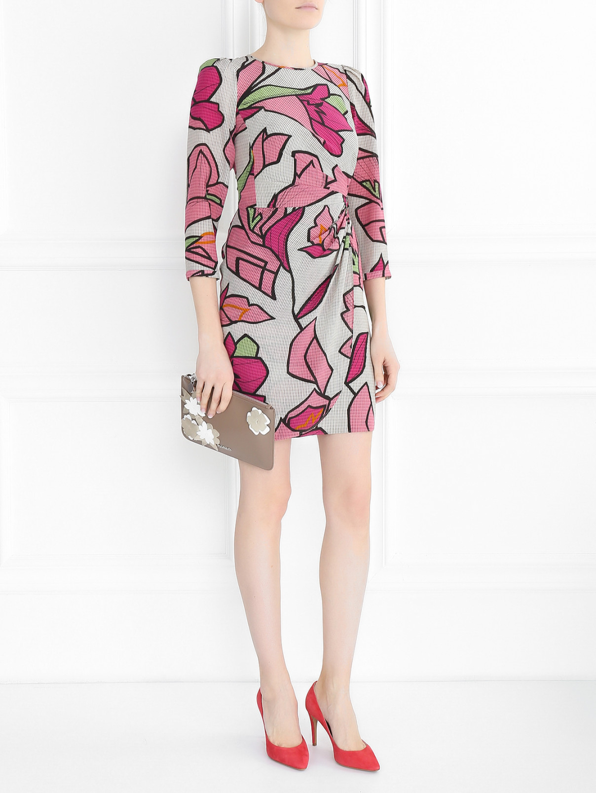 Драпированное платье из шелка с контрастным принтом Emporio Armani  –  Модель Общий вид  – Цвет:  Мультиколор