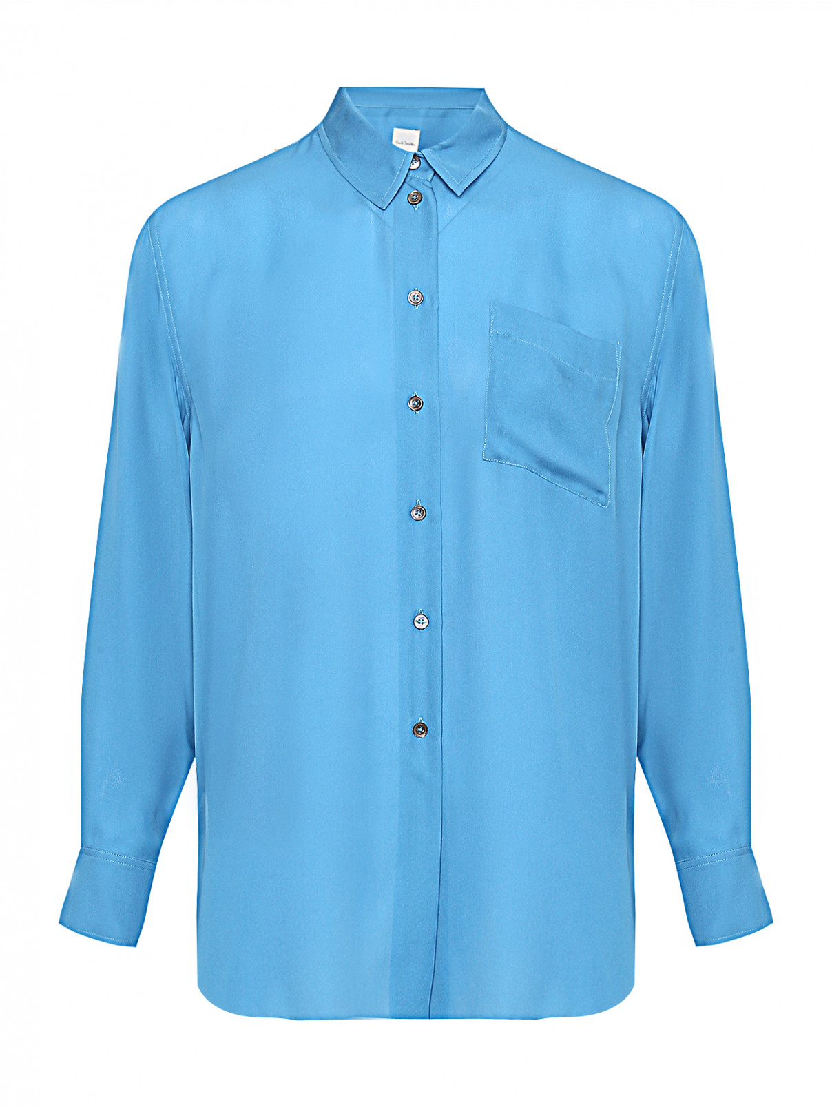Блуза из шелка свободного кроя с карманом Paul Smith  –  Общий вид  – Цвет:  Синий