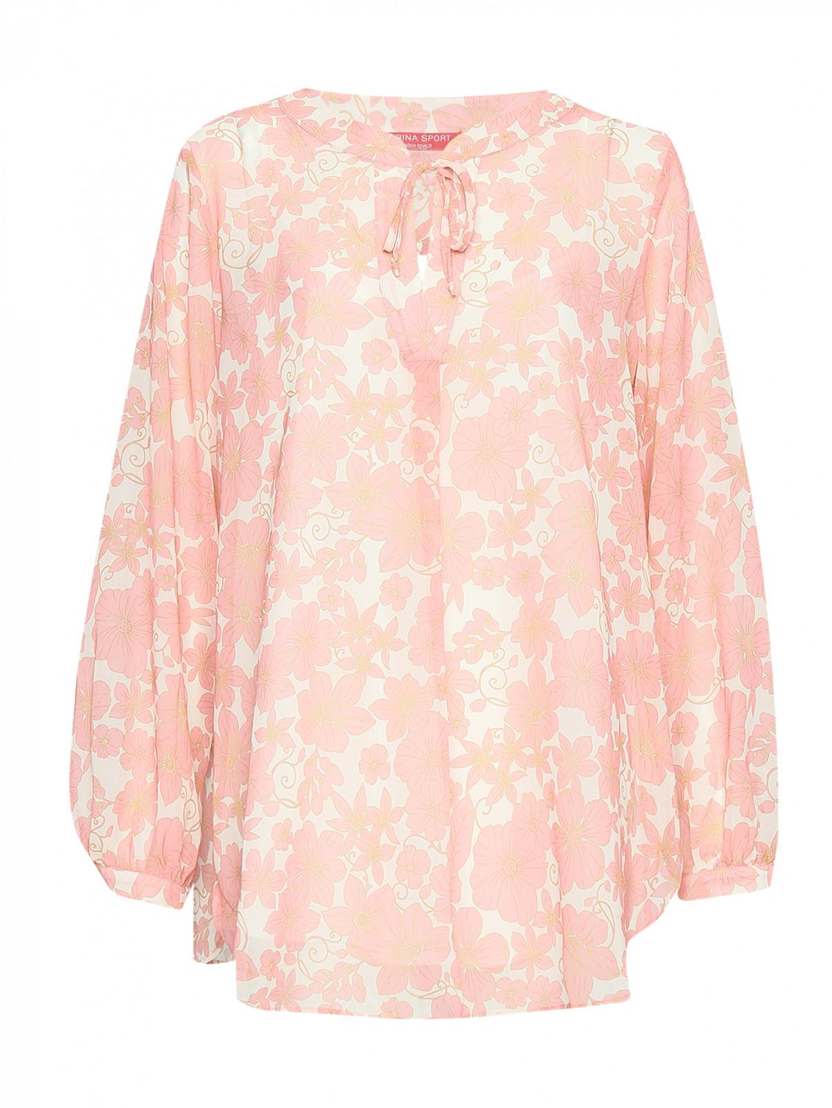 Блуза с цветочным узором Marina Rinaldi  –  Общий вид  – Цвет:  Розовый