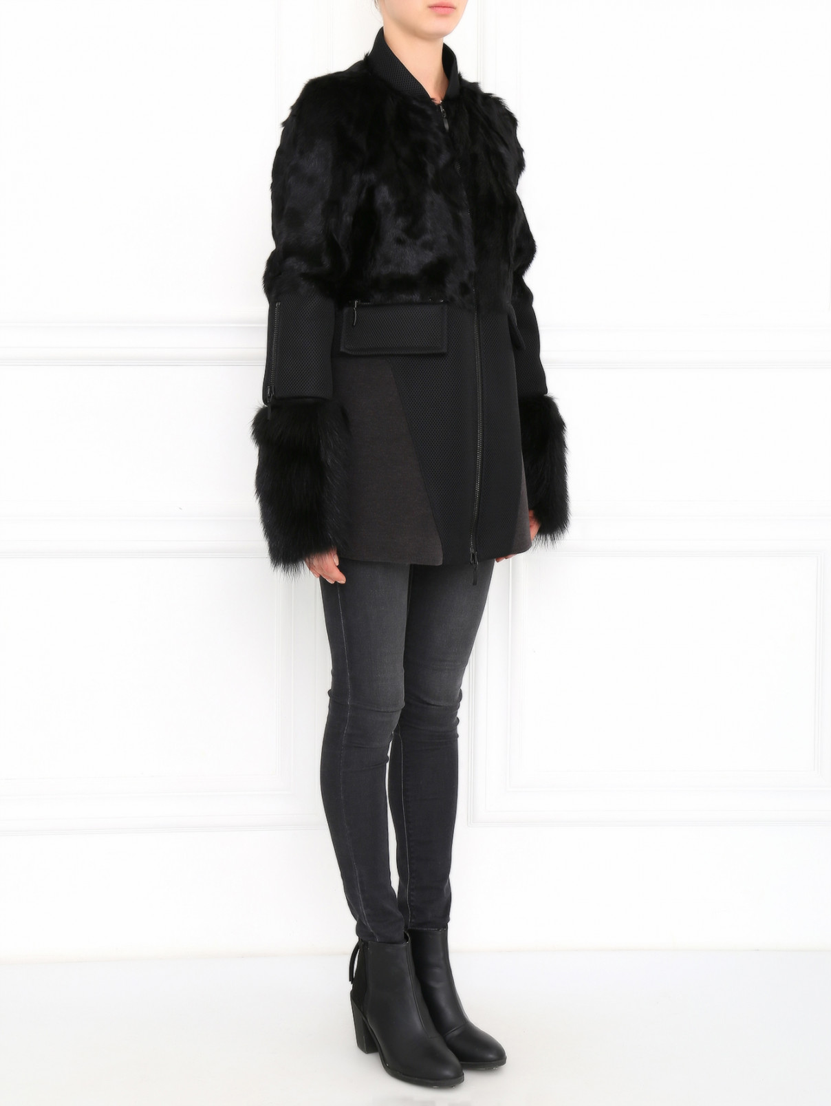 Пальто из хлопка с меховыми вставками Fabio Gavazzi  –  Модель Общий вид  – Цвет:  Черный