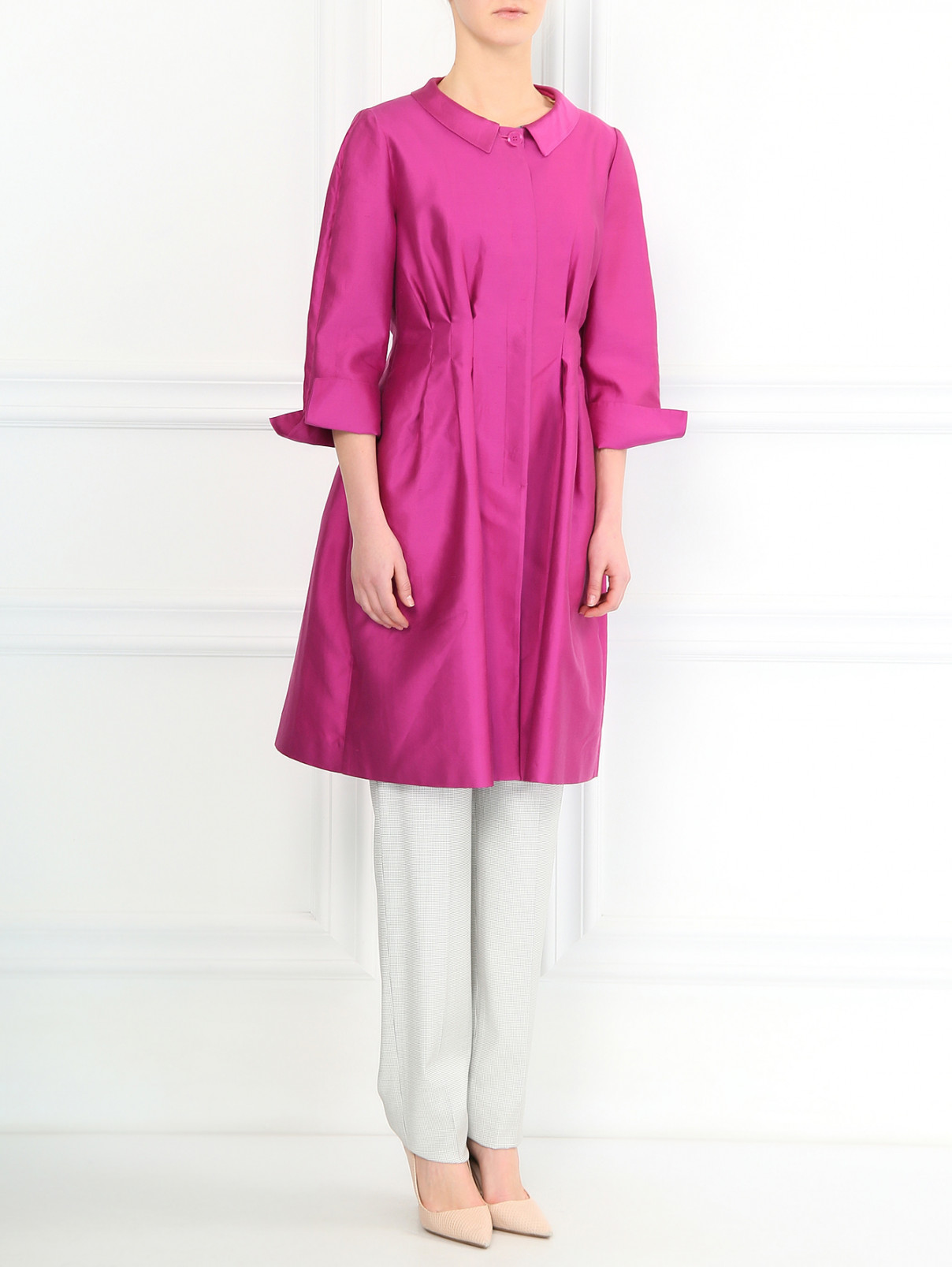 Пальто из хлопка и шелка Armani Collezioni  –  Модель Общий вид  – Цвет:  Фиолетовый