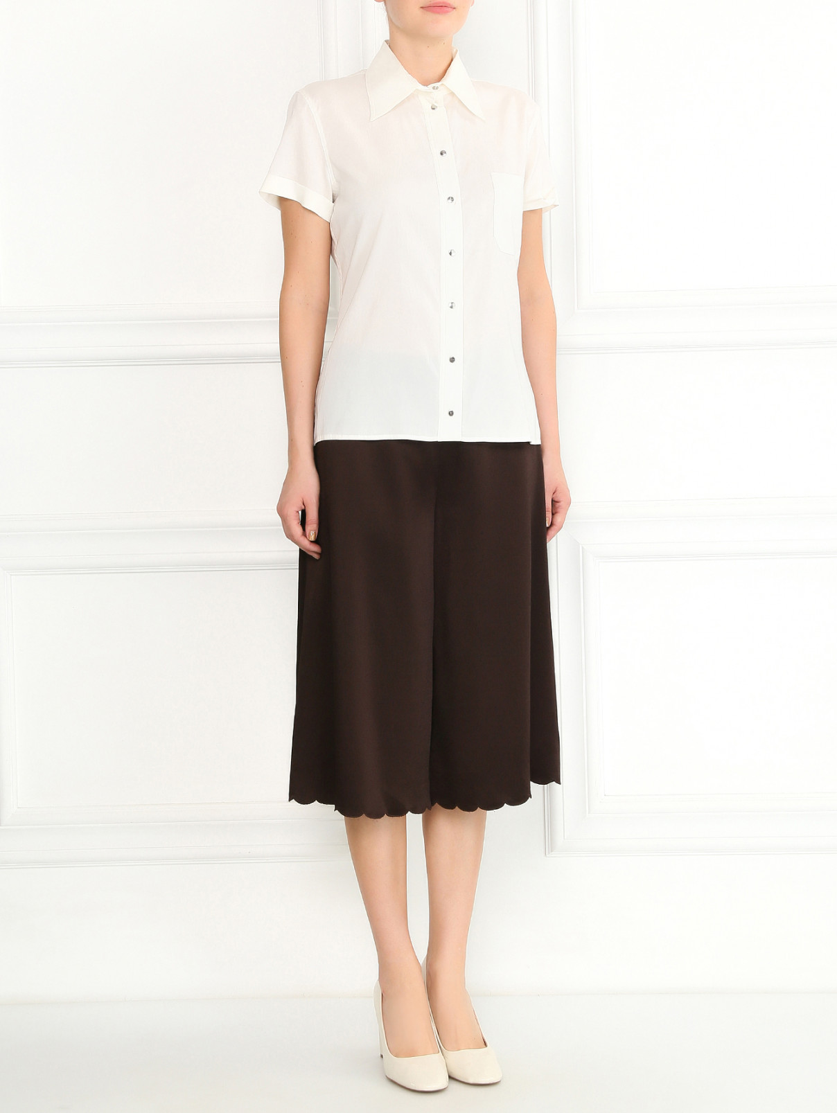 Блуза из шелка с короткими рукавами и нагрудным карманом Jean Paul Gaultier  –  Модель Общий вид  – Цвет:  Белый