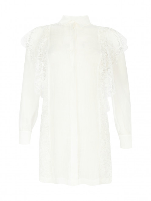 Блуза из льна свободного кроя с декоративной кружевной отделкой Alberta Ferretti - Общий вид
