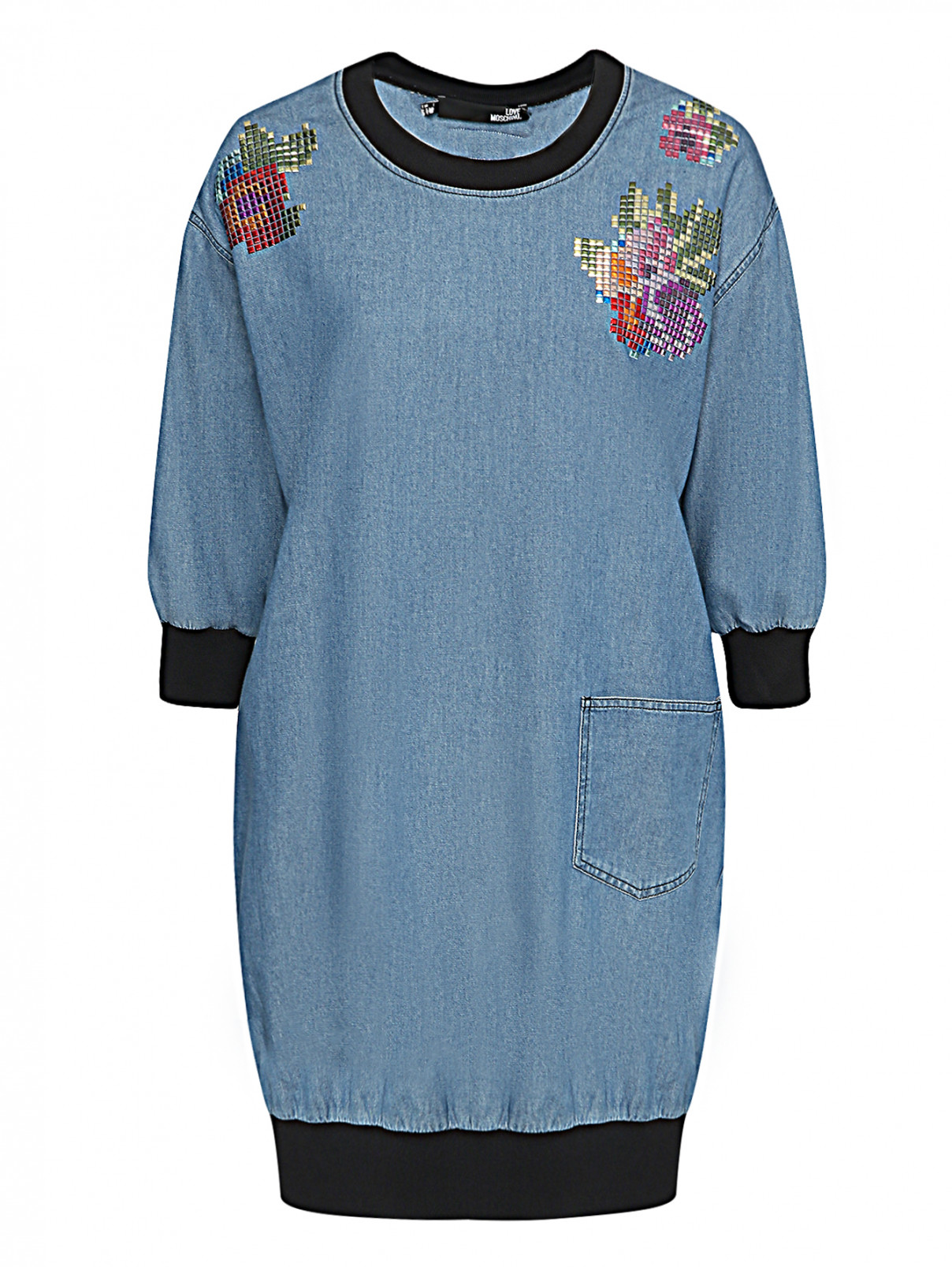 Платье свободного кроя с аппликацией Love Moschino  –  Общий вид  – Цвет:  Синий