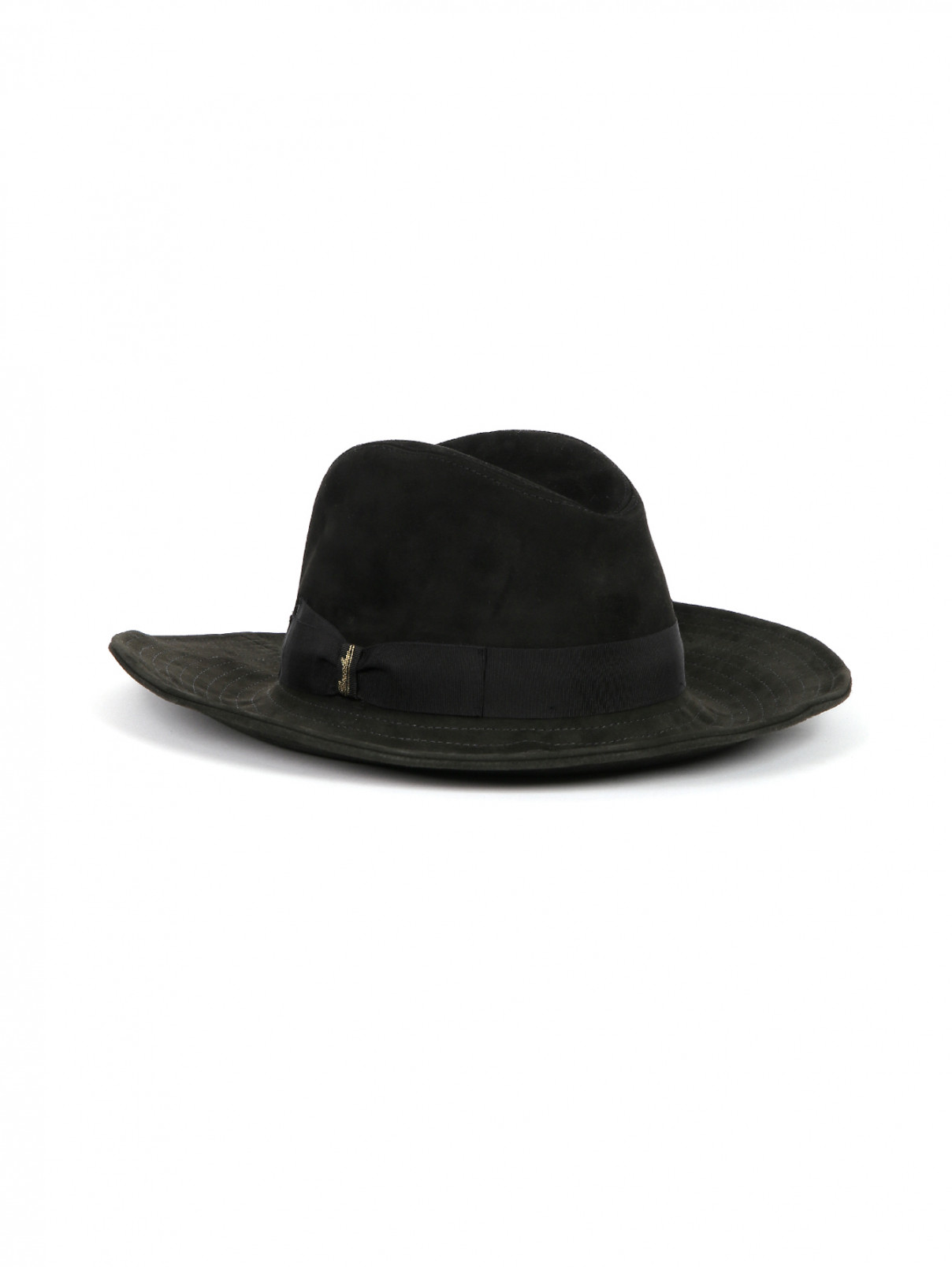 Шляпа замшевая декорированная репсовой лентой Borsalino  –  Общий вид  – Цвет:  Черный