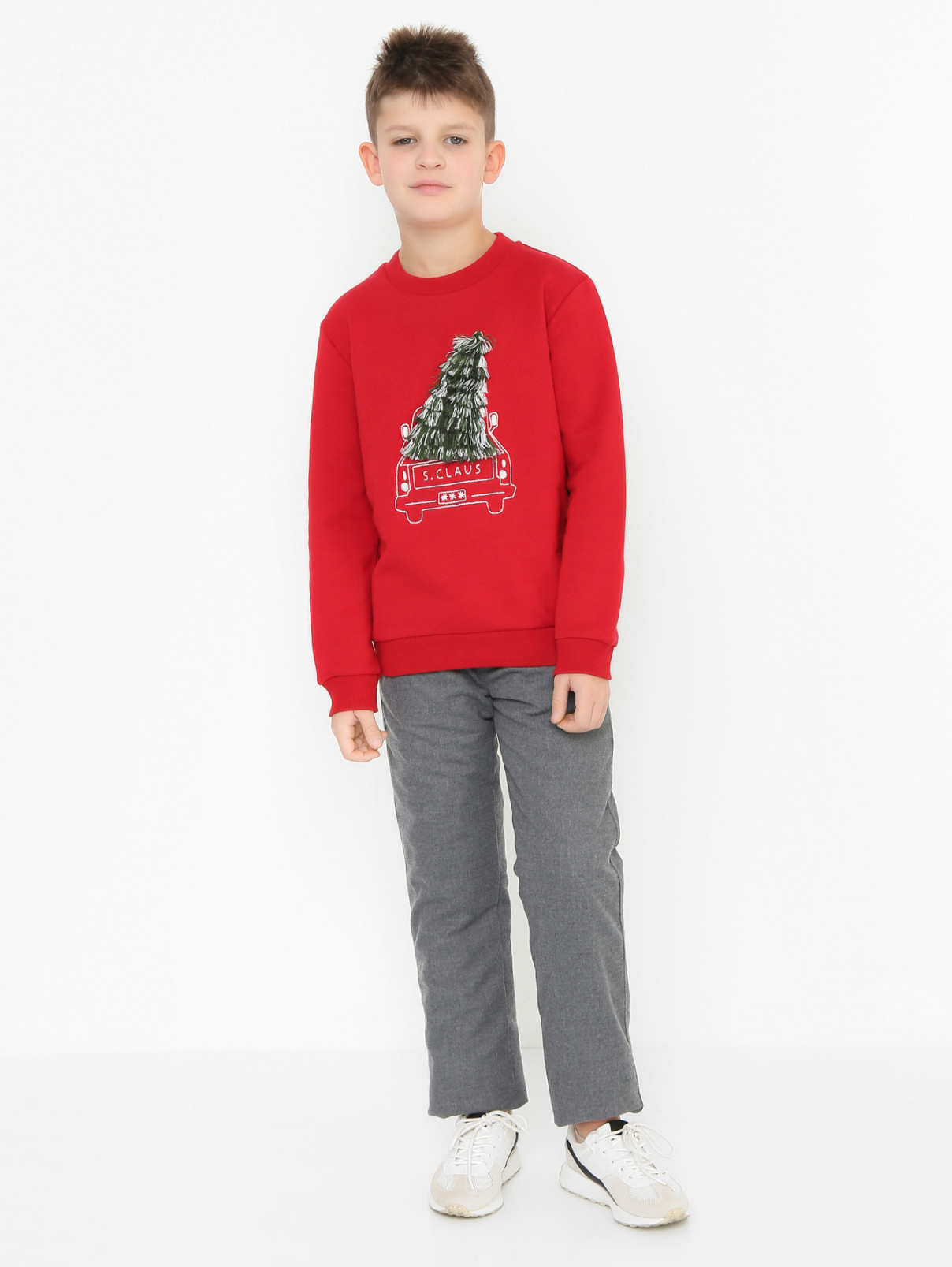 Хлопковый свитшот с вышивкой Il Gufo  –  МодельОбщийВид  – Цвет:  Красный
