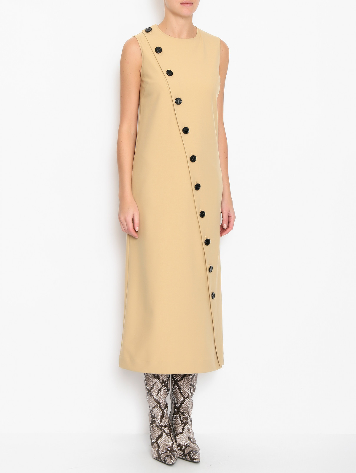 Платье на пуговицах с карманами Nina Ricci  –  МодельВерхНиз  – Цвет:  Бежевый