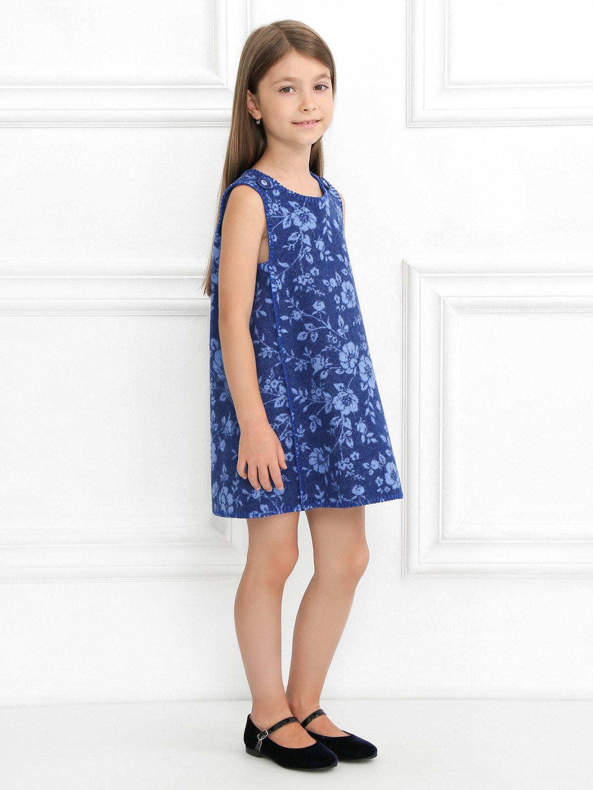 Платье из шерсти с цветочным узором MiMiSol  –  Модель Общий вид  – Цвет:  Синий