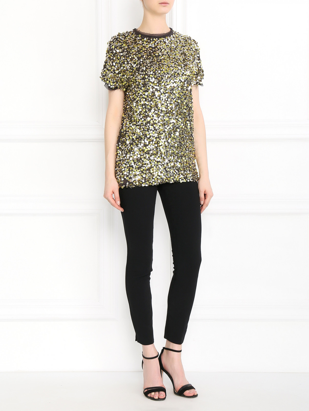 Блуза из хлопка декорированная пайетками Lanvin  –  Модель Общий вид  – Цвет:  Мультиколор