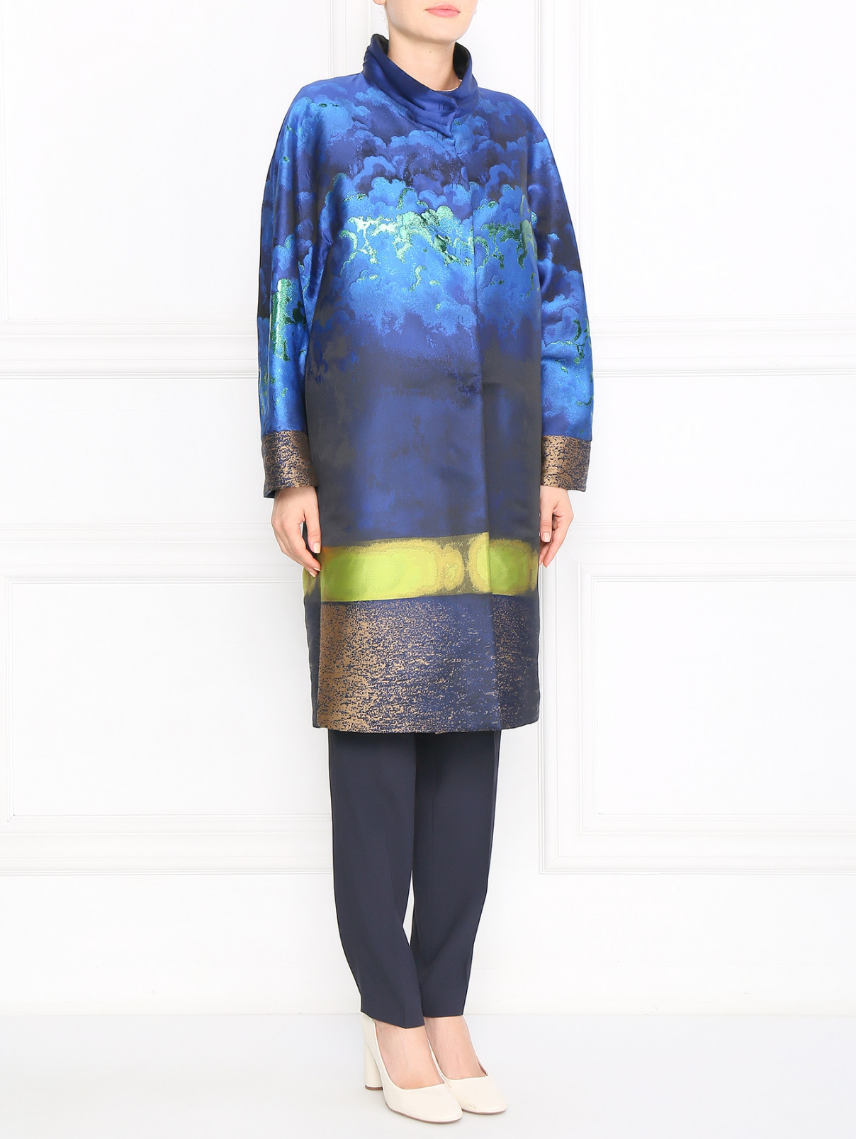 Легкое пальто с декором Alberta Ferretti  –  Модель Общий вид  – Цвет:  Синий