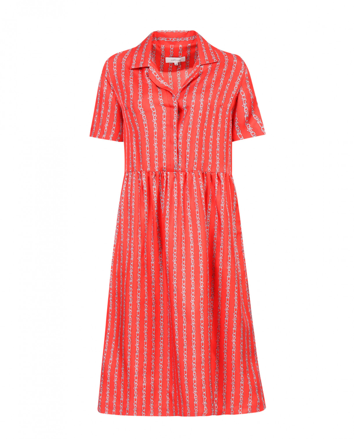 Платье из шелка с узором Carven  –  Общий вид  – Цвет:  Красный