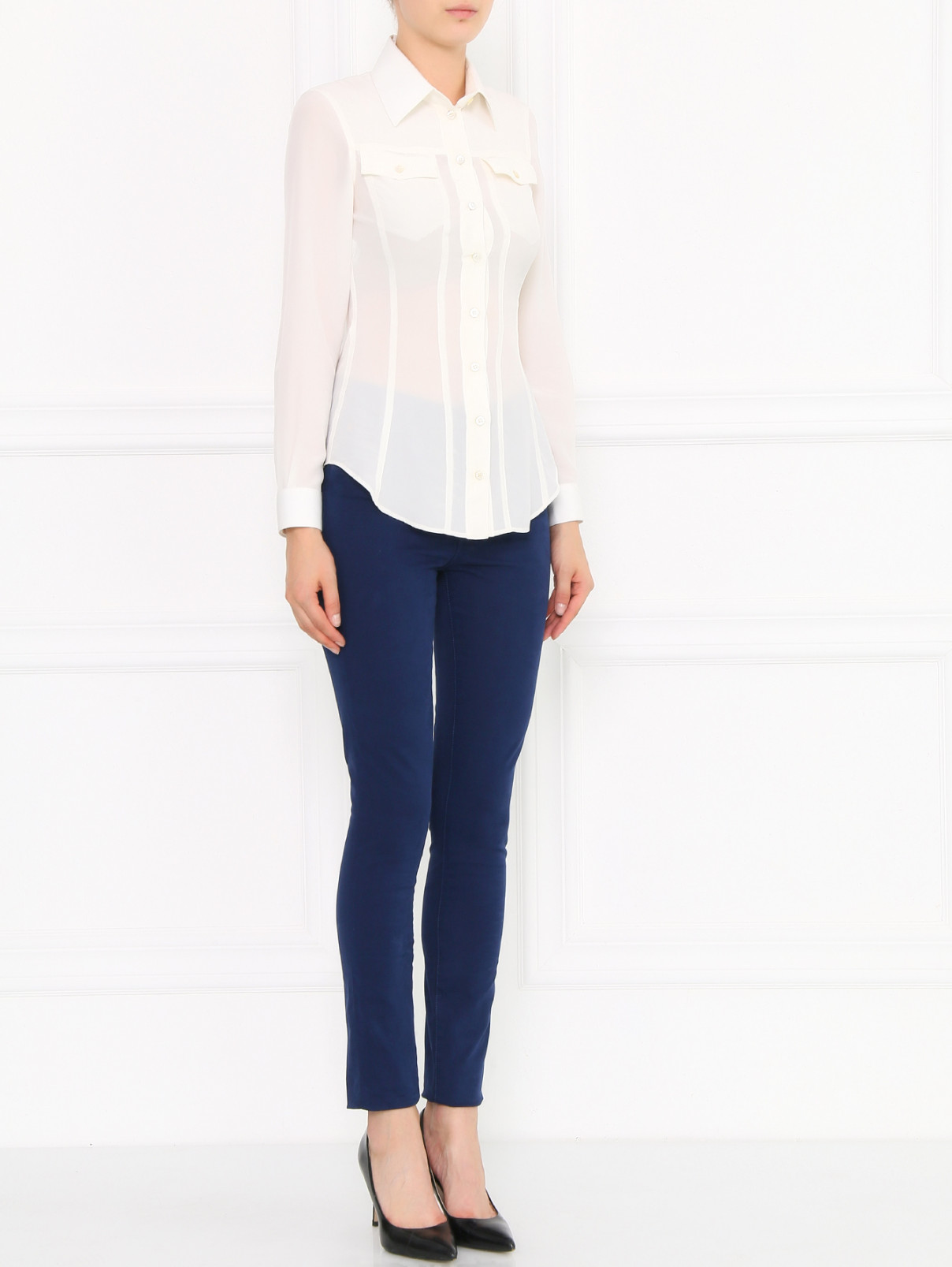 Блуза из шелка с длинным рукавом Moschino  –  Модель Общий вид  – Цвет:  Белый