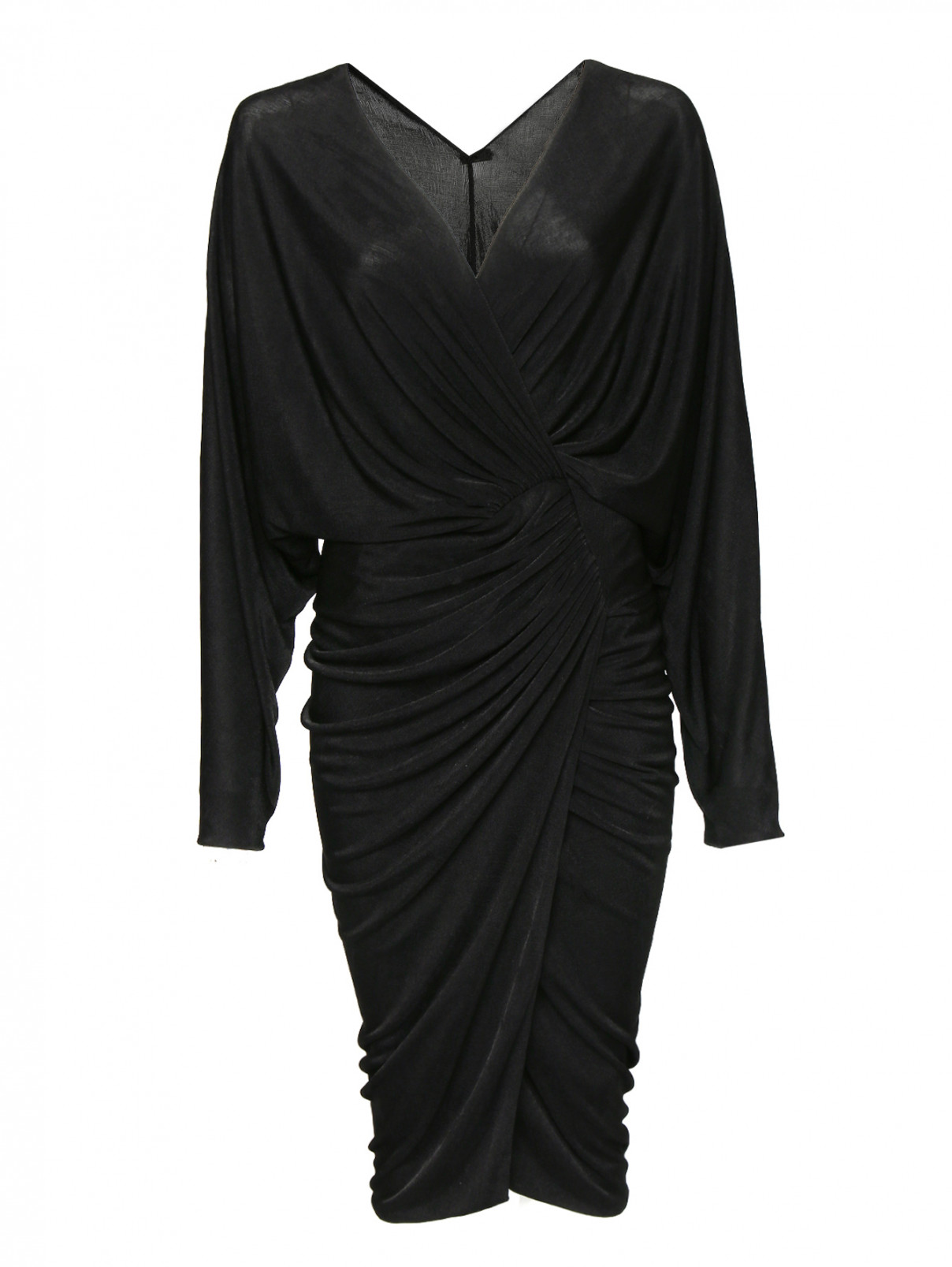Платье миди со сборками Rhea Costa  –  Общий вид  – Цвет:  Черный