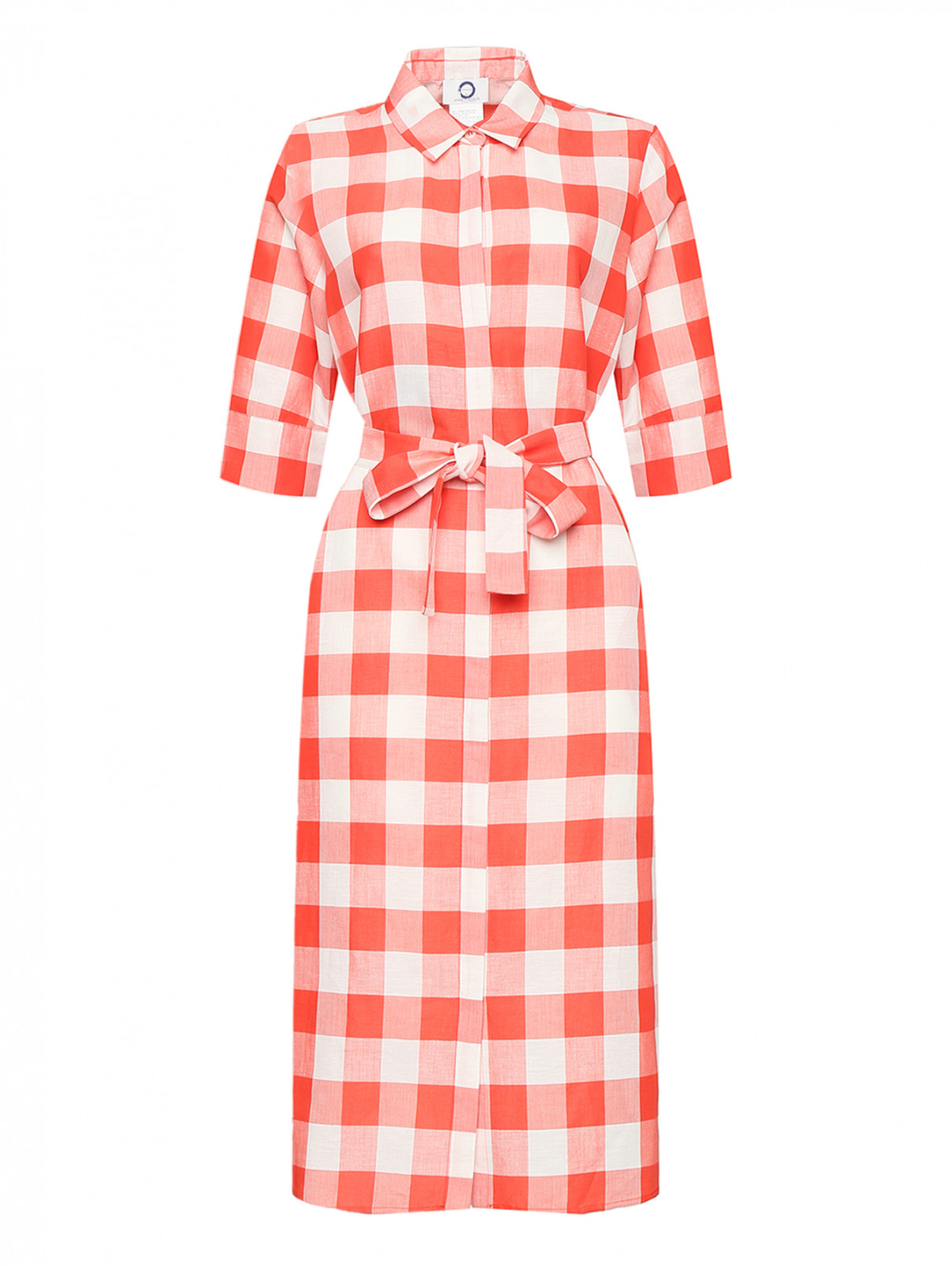 Платье из хлопка и льна с узором клетка Marina Rinaldi  –  Общий вид  – Цвет:  Красный