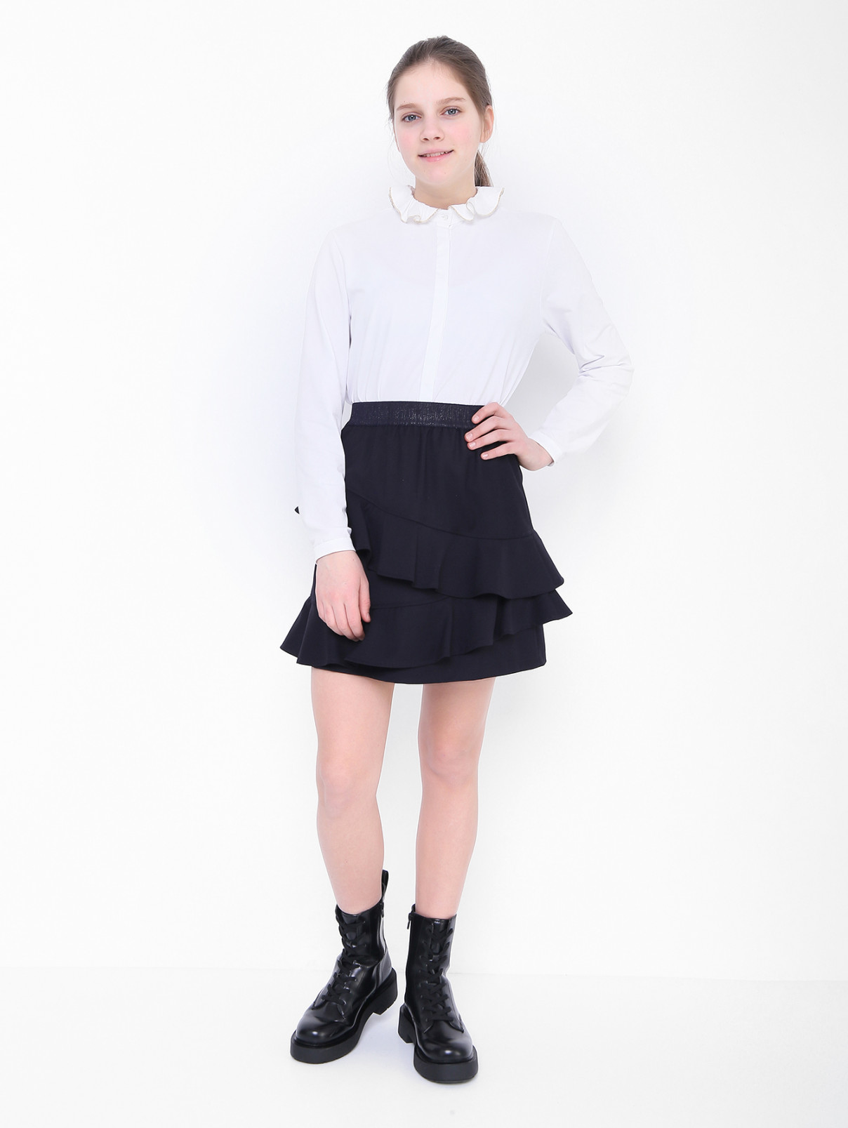 Хлопковая блуза с отложным воротником Aletta Couture  –  МодельОбщийВид  – Цвет:  Белый