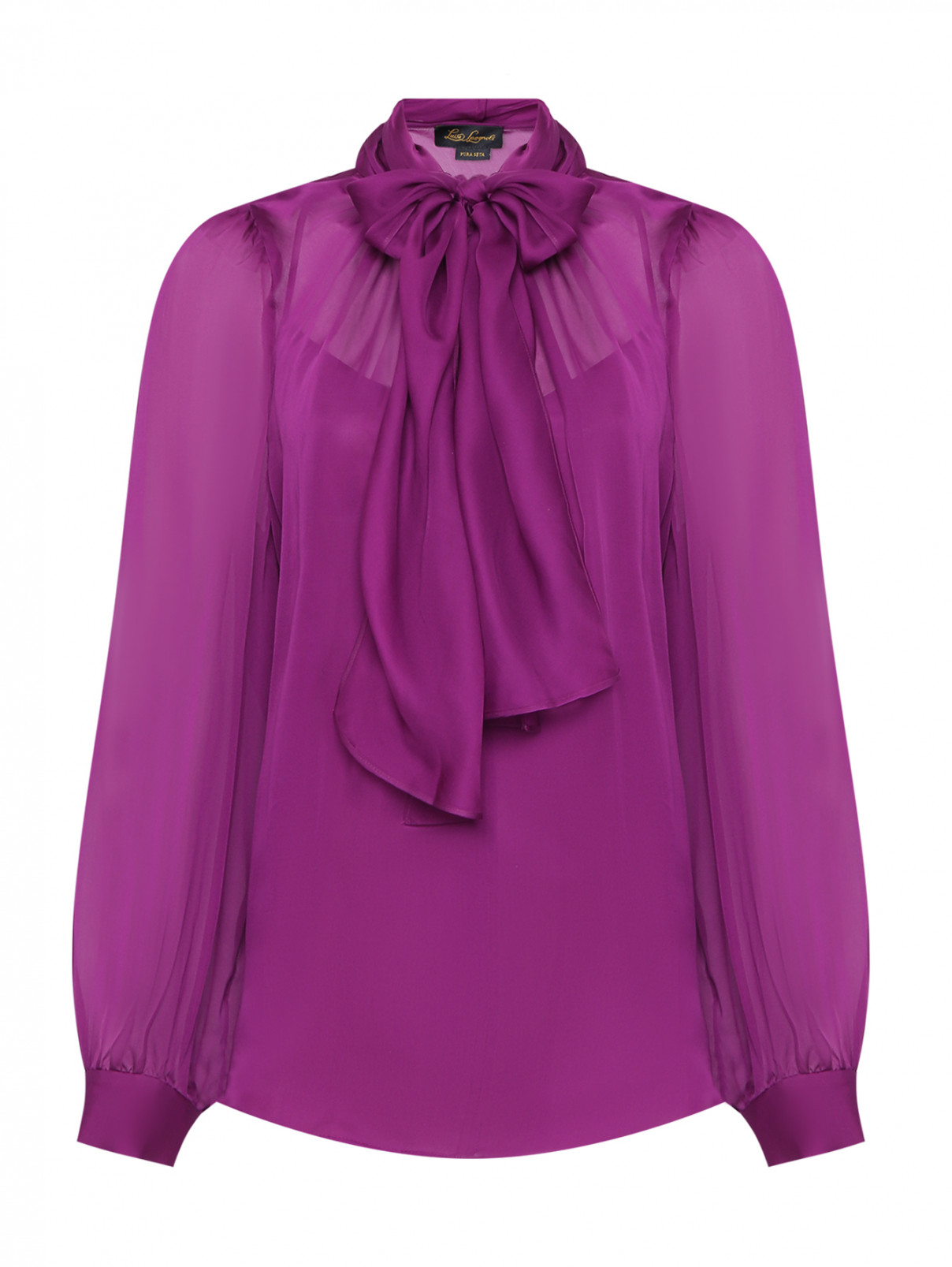 Полупрозрачная блуза с бантом Luisa Spagnoli  –  Общий вид  – Цвет:  Фиолетовый