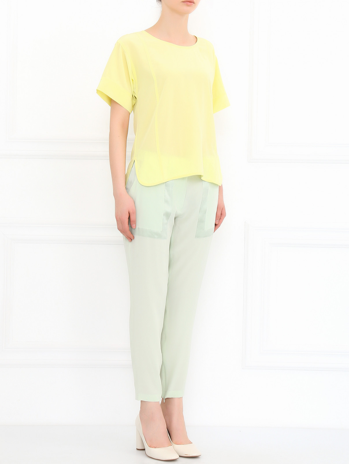 Укороченные брюки из шелка Barbara Bui  –  Модель Общий вид  – Цвет:  Зеленый