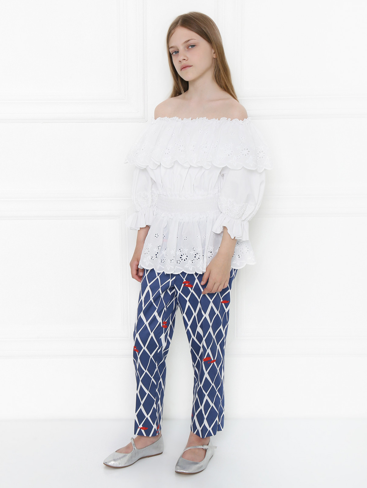 Блуза хлопковая в крестьянском стиле Dolce & Gabbana  –  МодельОбщийВид  – Цвет:  Белый