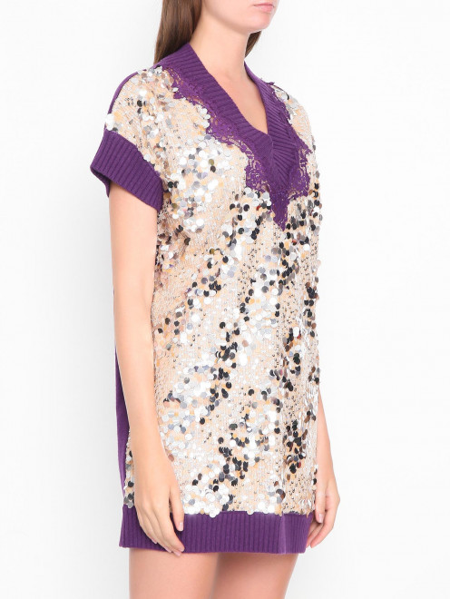 Платье из смешанной шерсти, декорированное паетками Ermanno Firenze - МодельВерхНиз