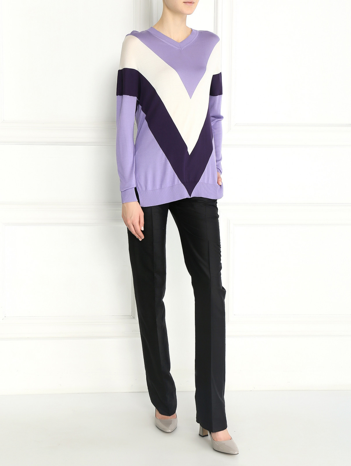 Джемпер из шелка с контрастными вставками Sportmax  –  Модель Общий вид  – Цвет:  Фиолетовый