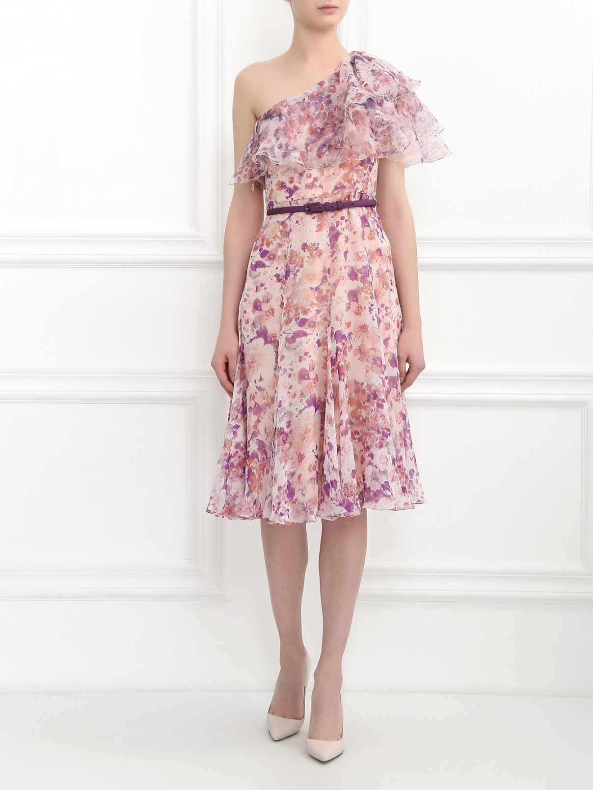 Платье-миди из шелка на одно плечо Max Mara  –  Модель Общий вид  – Цвет:  Розовый