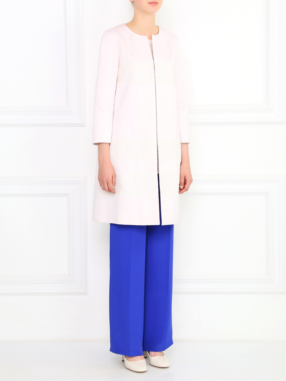 Легкое пальто с кружевными вставками Paule Ka  –  Модель Общий вид  – Цвет:  Розовый