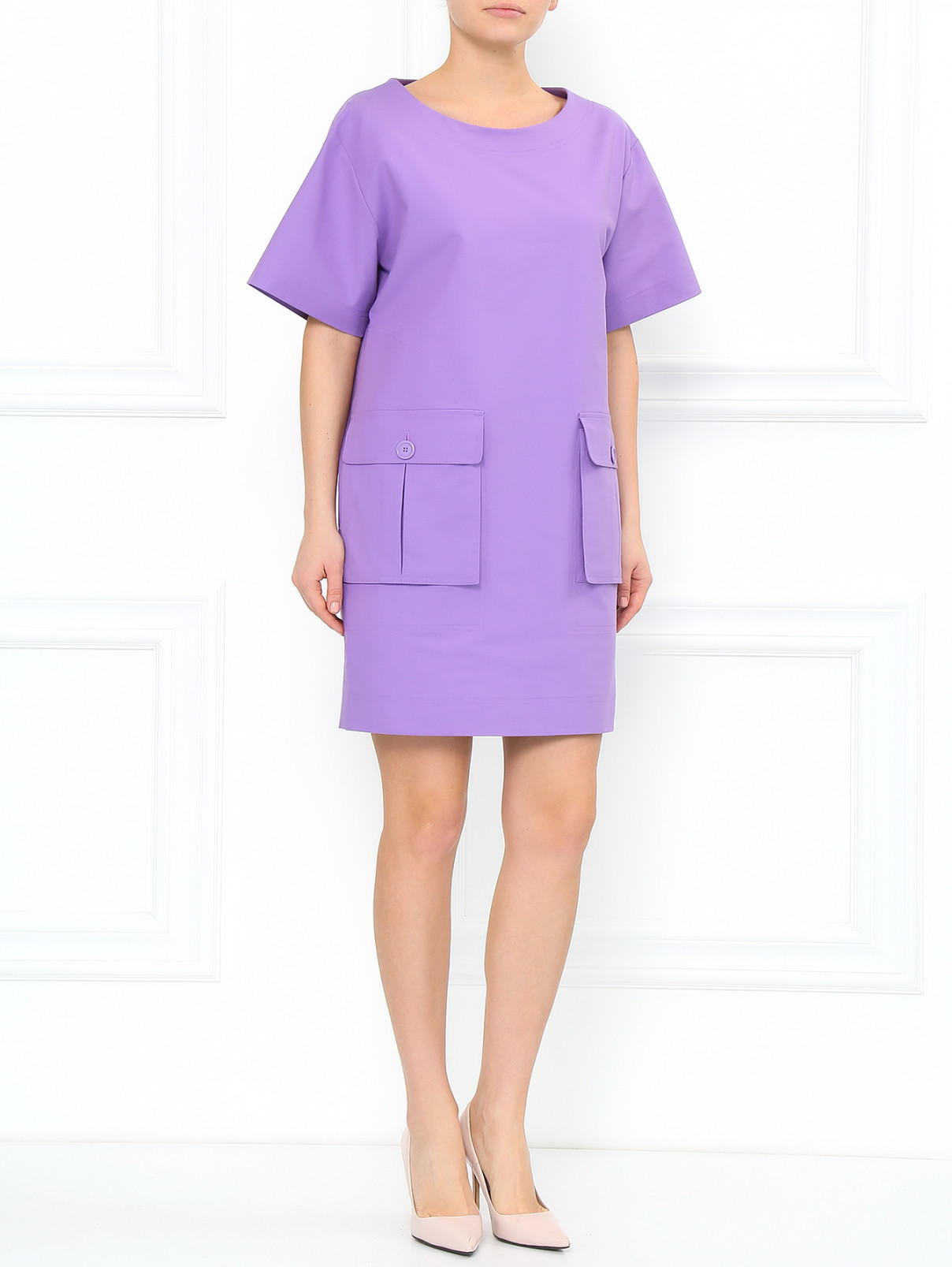 Платье из хлопка свободного фасона с карманами Moschino  –  Модель Общий вид  – Цвет:  Фиолетовый