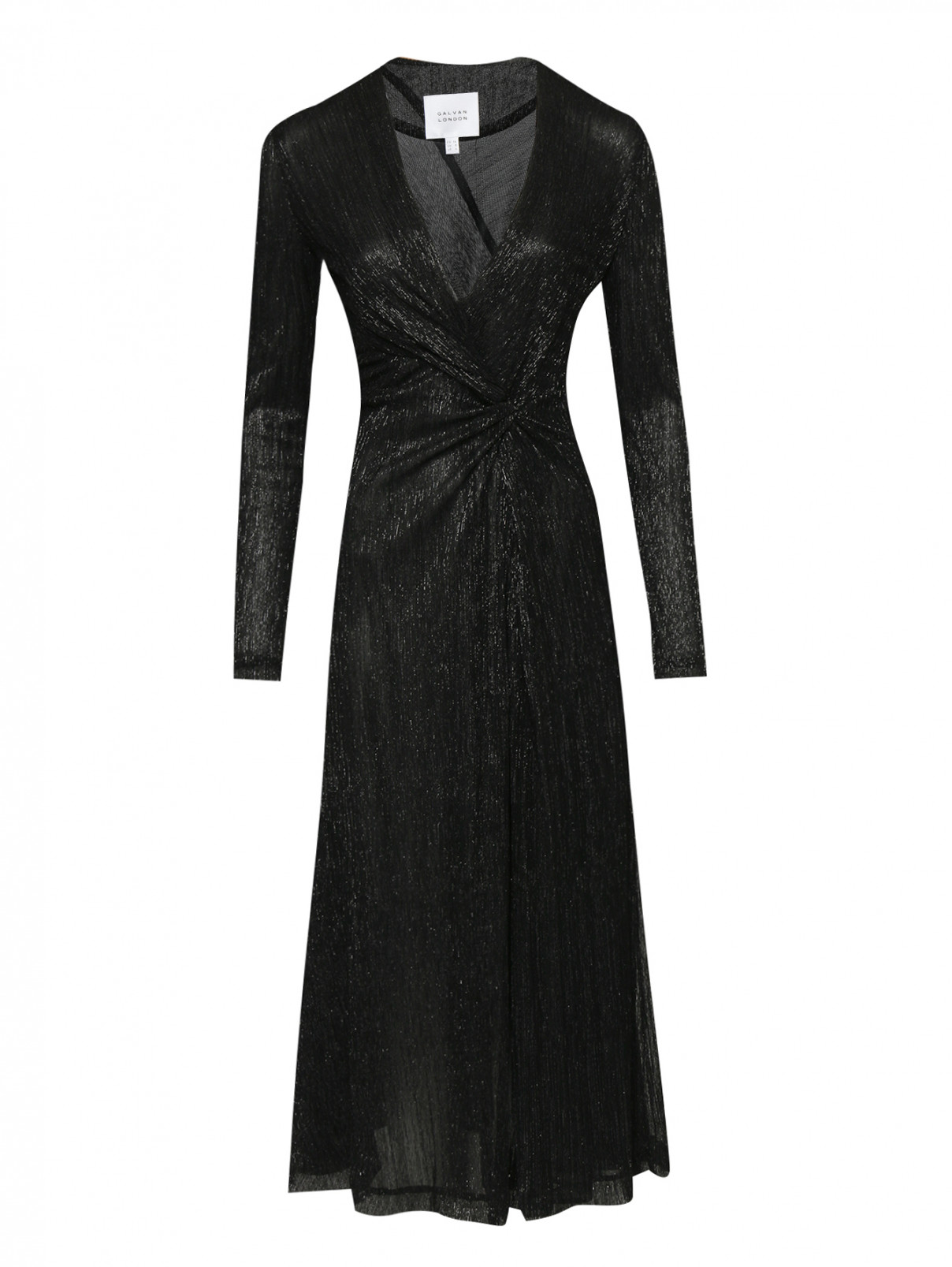 Платье со сборками и металлической нитью Galvan London  –  Общий вид  – Цвет:  Черный