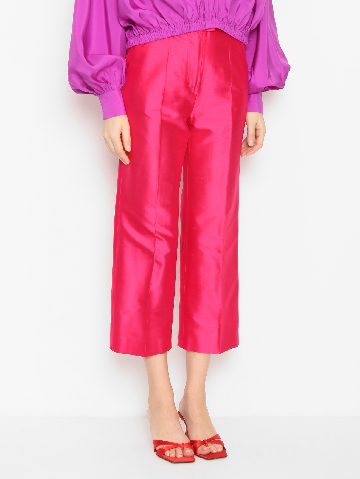 Укороченные брюки из шелка Max Mara  –  МодельВерхНиз  – Цвет:  Розовый