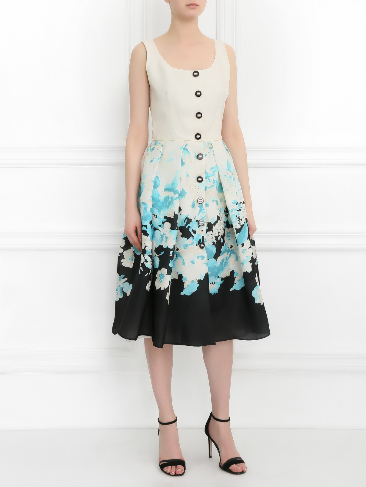 Платье из шелка с цветочным узором Mariella Burani  –  Модель Общий вид  – Цвет:  Бежевый