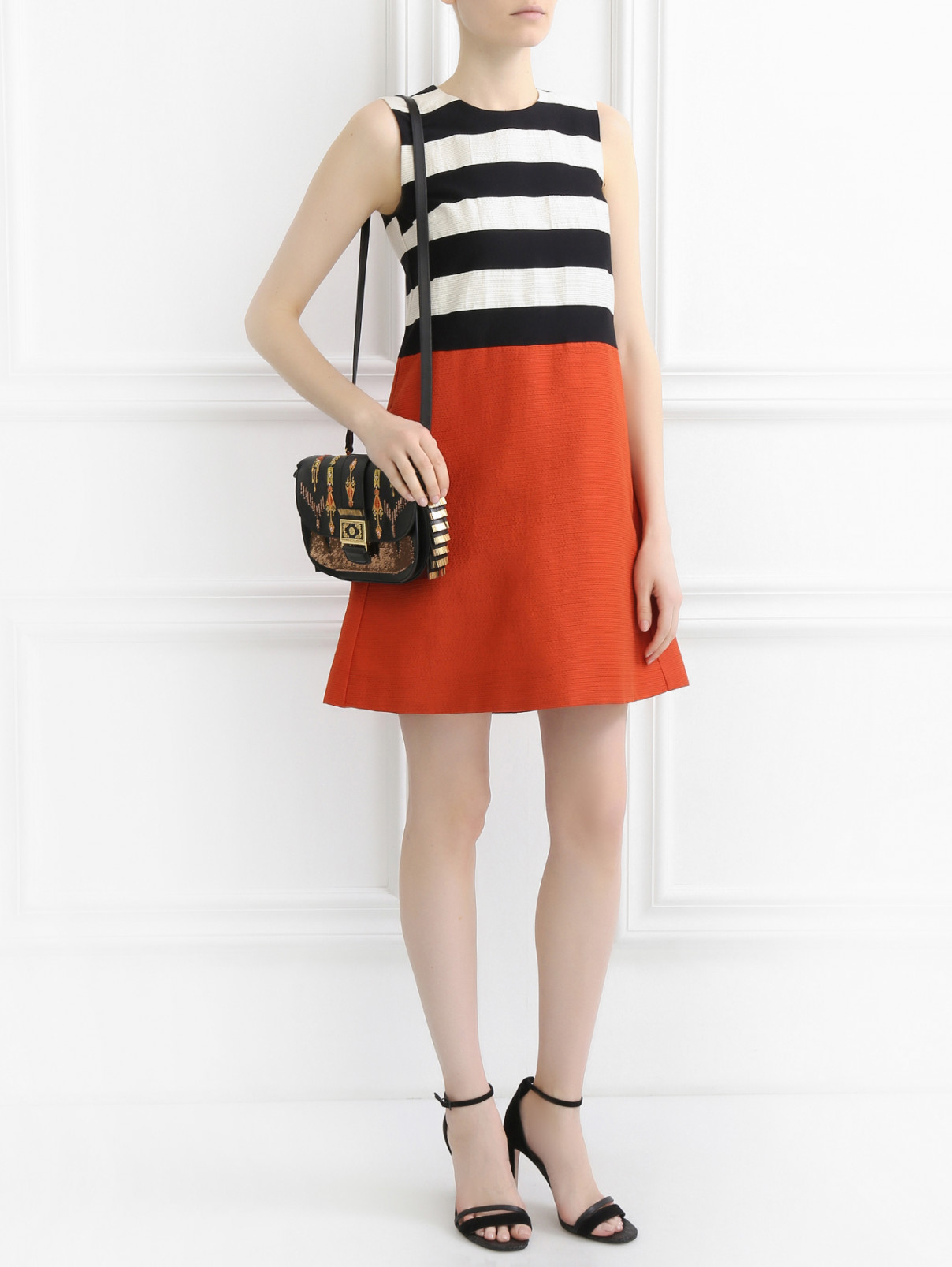 Платье-мини из хлопка с узором "полоска" S Max Mara  –  Модель Общий вид  – Цвет:  Оранжевый