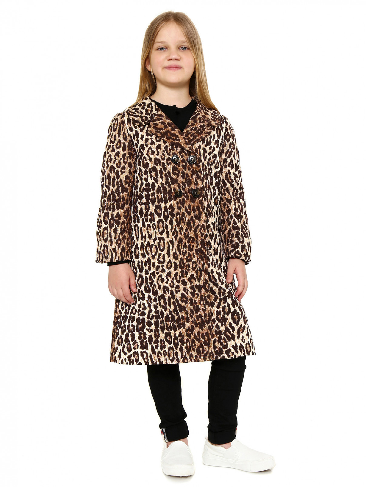 Пальто из шелка и шерсти с узором Dolce & Gabbana  –  Модель Общий вид  – Цвет:  Коричневый