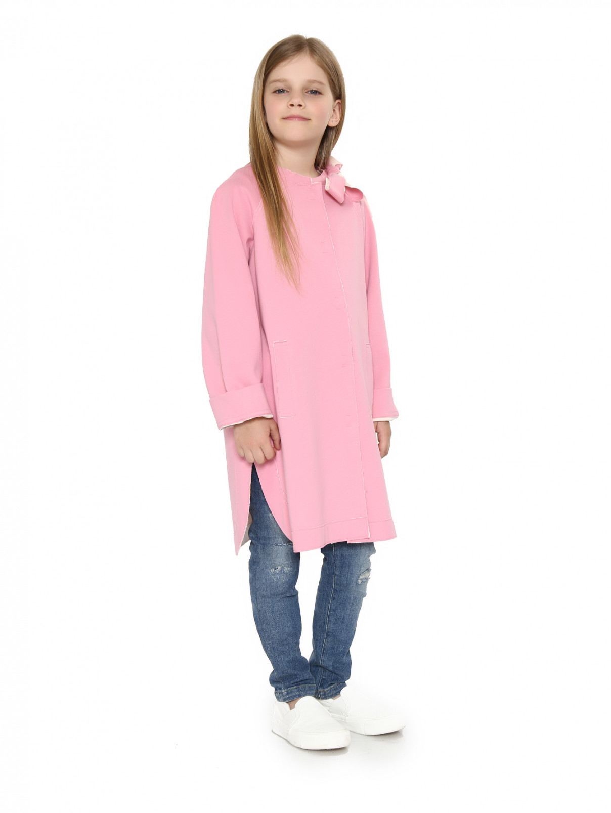 Легкое пальто из хлопка с декором MiMiSol  –  Модель Общий вид  – Цвет:  Розовый