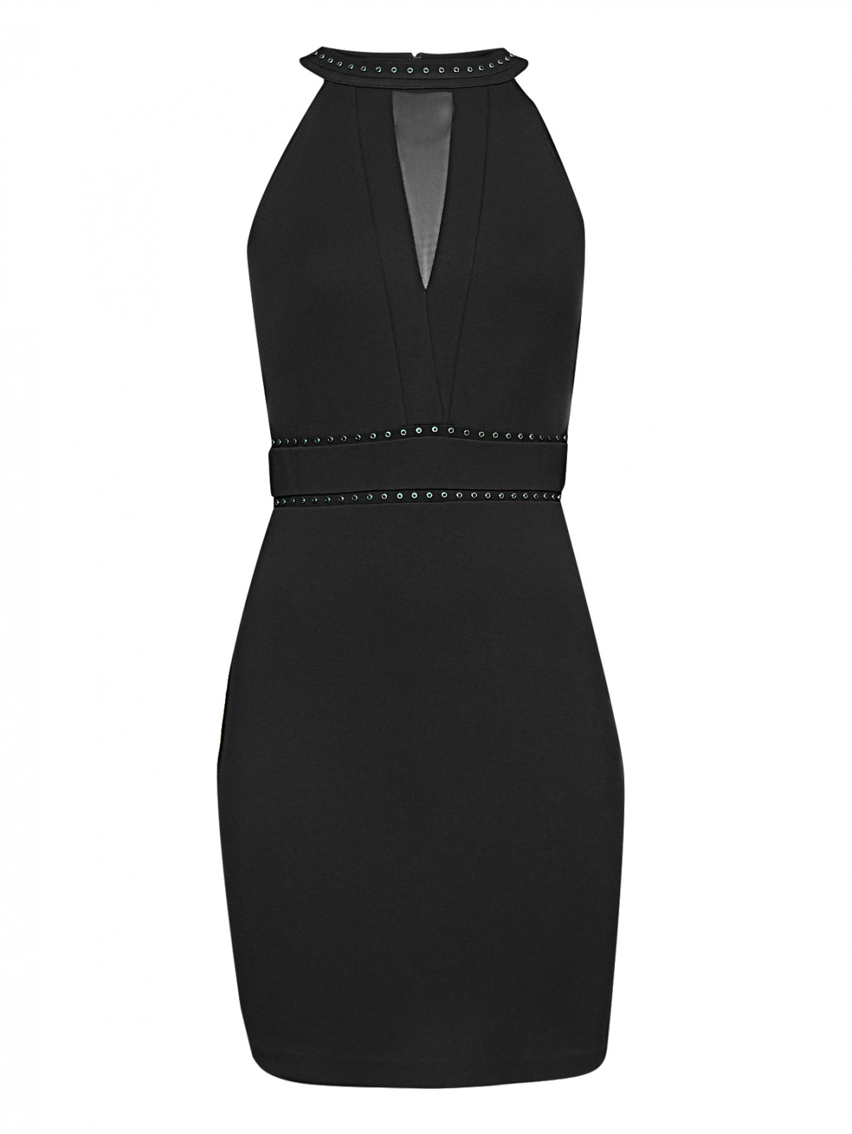 Трикотажное платье-мини с декоративной отделкой Guess  –  Общий вид  – Цвет:  Черный