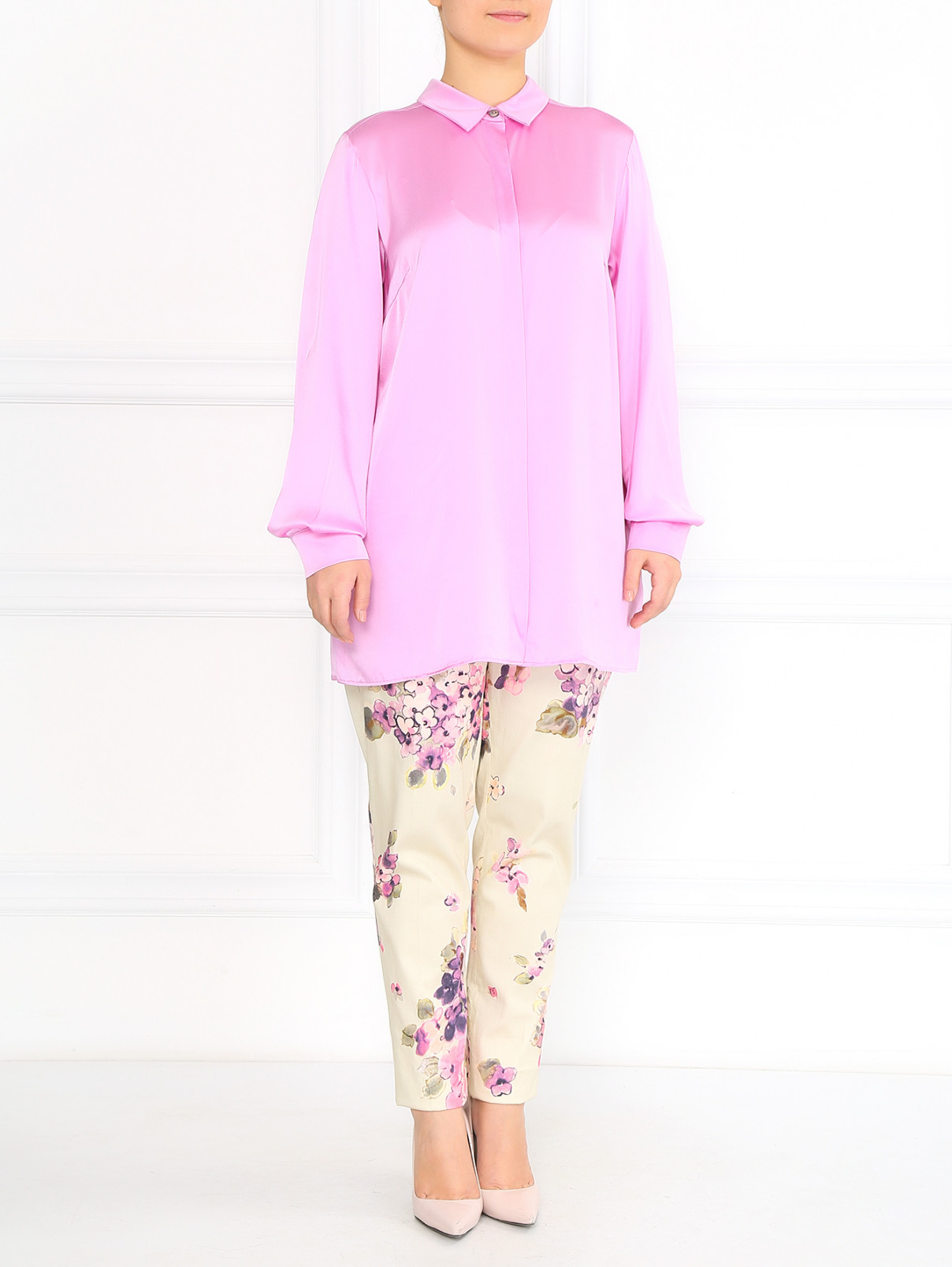 Шелковая блуза с длинным рукавом Marina Rinaldi  –  Модель Общий вид  – Цвет:  Розовый